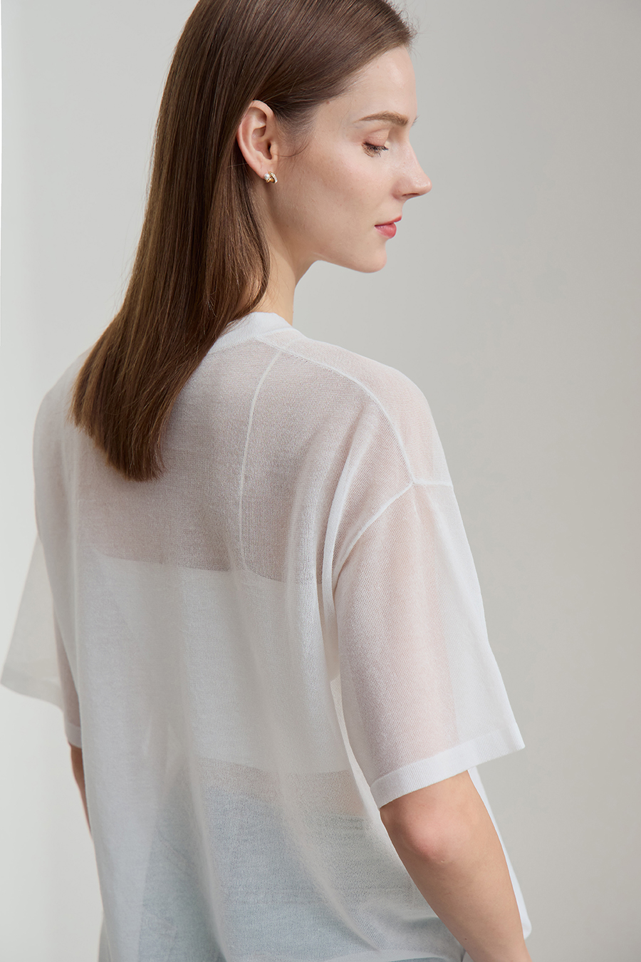 Crew neck Lyocell blend knit sweater|AMII
