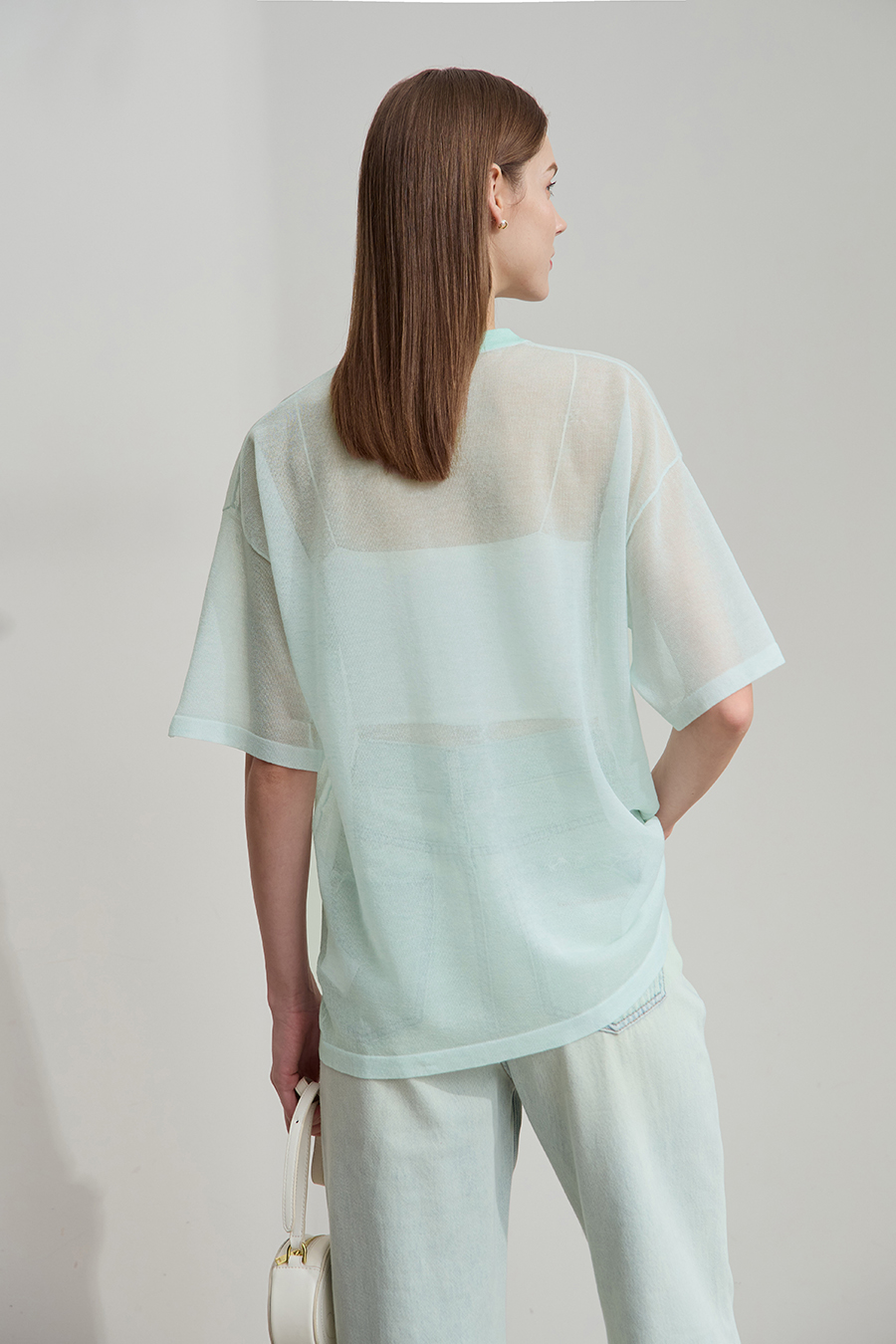 Crew neck Lyocell blend knit sweater|AMII