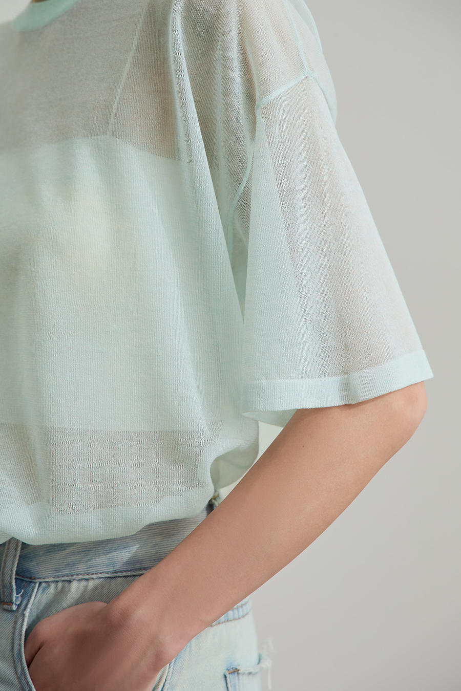 Crew neck Lyocell blend knit sweater|AMII