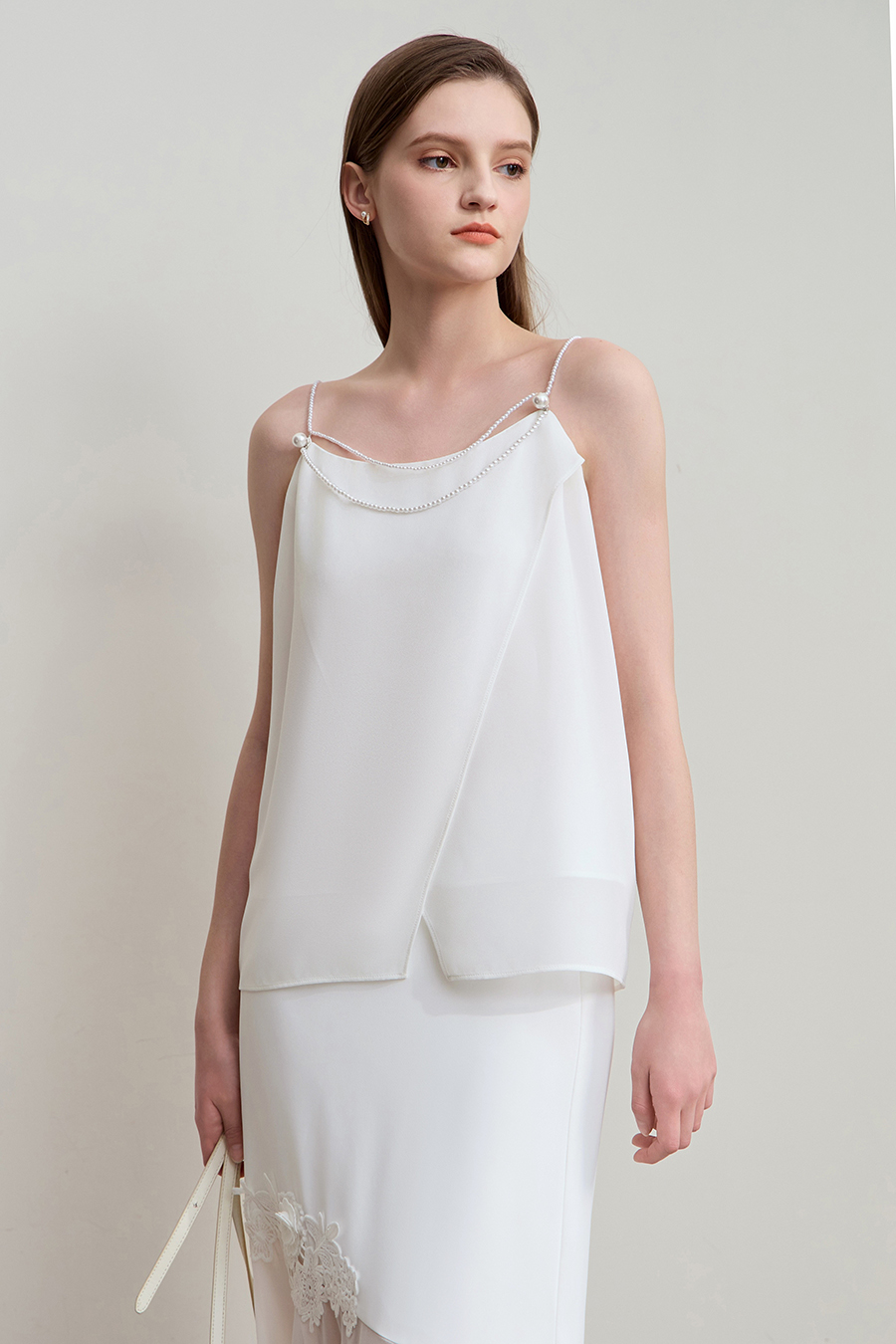 Pearl chiffon beaded-strap camisole|AMII