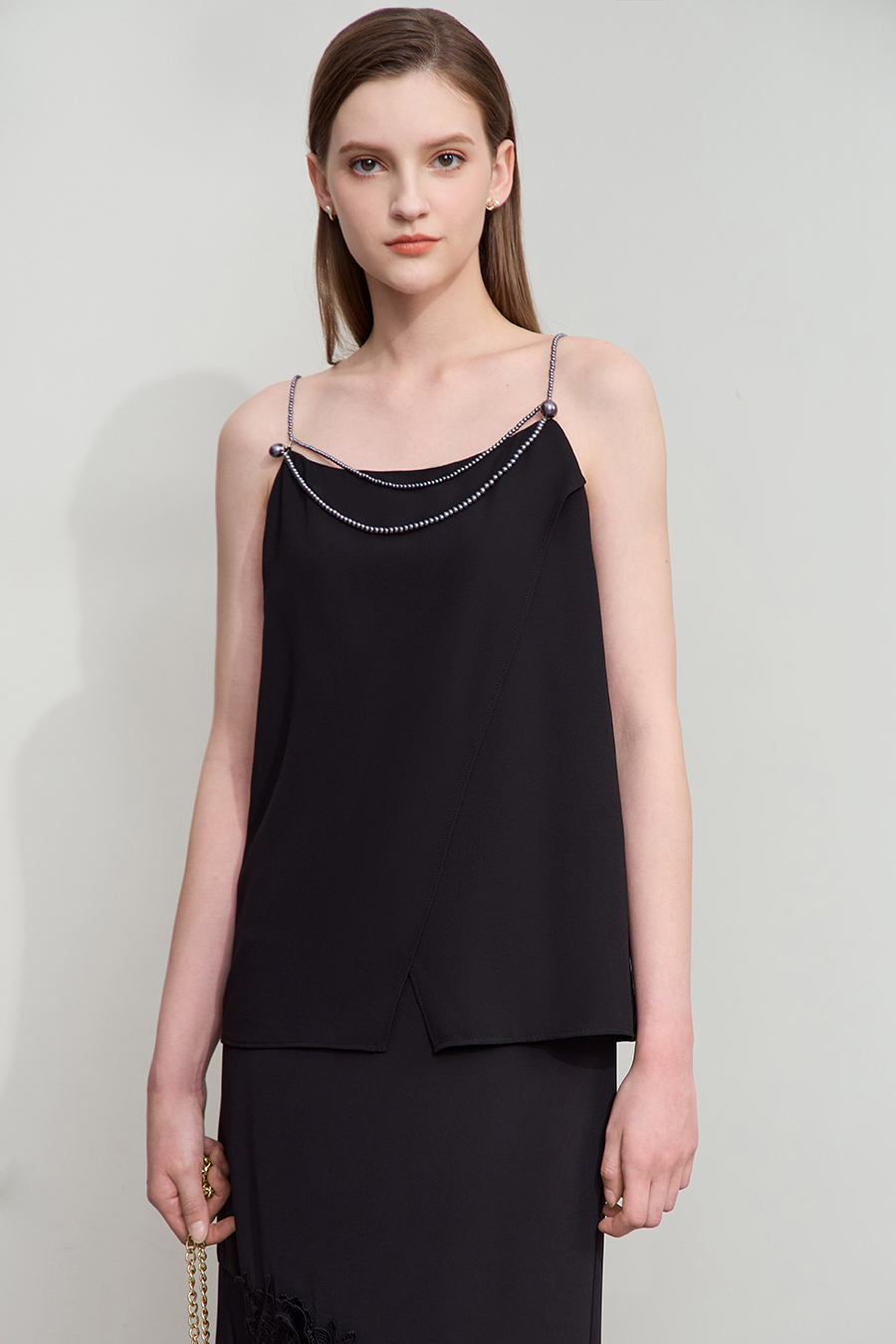 Pearl chiffon beaded-strap camisole|AMII