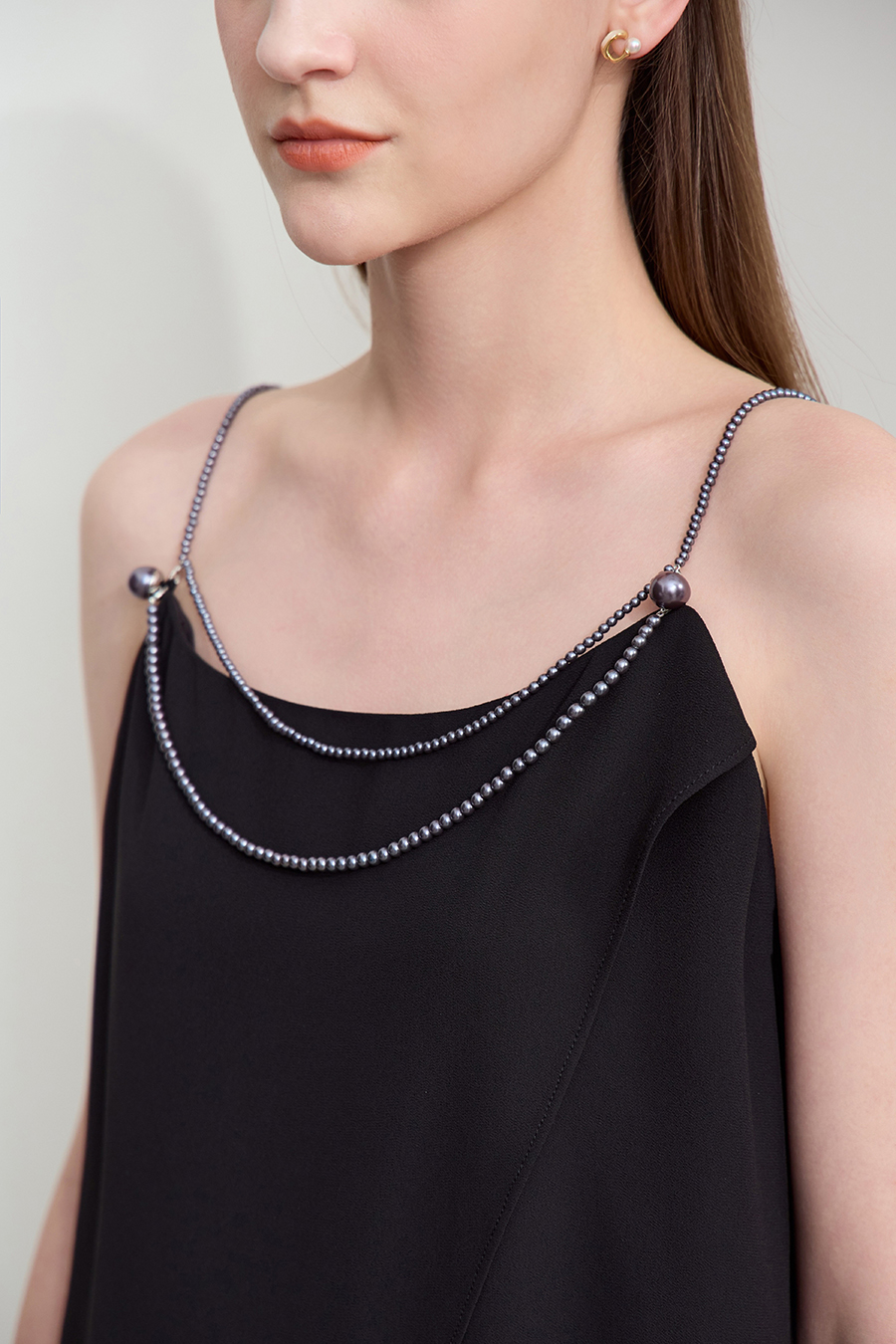 Pearl chiffon beaded-strap camisole|AMII
