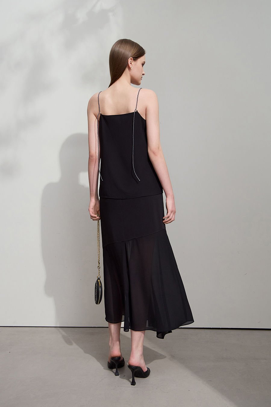 Pearl chiffon beaded-strap camisole|AMII