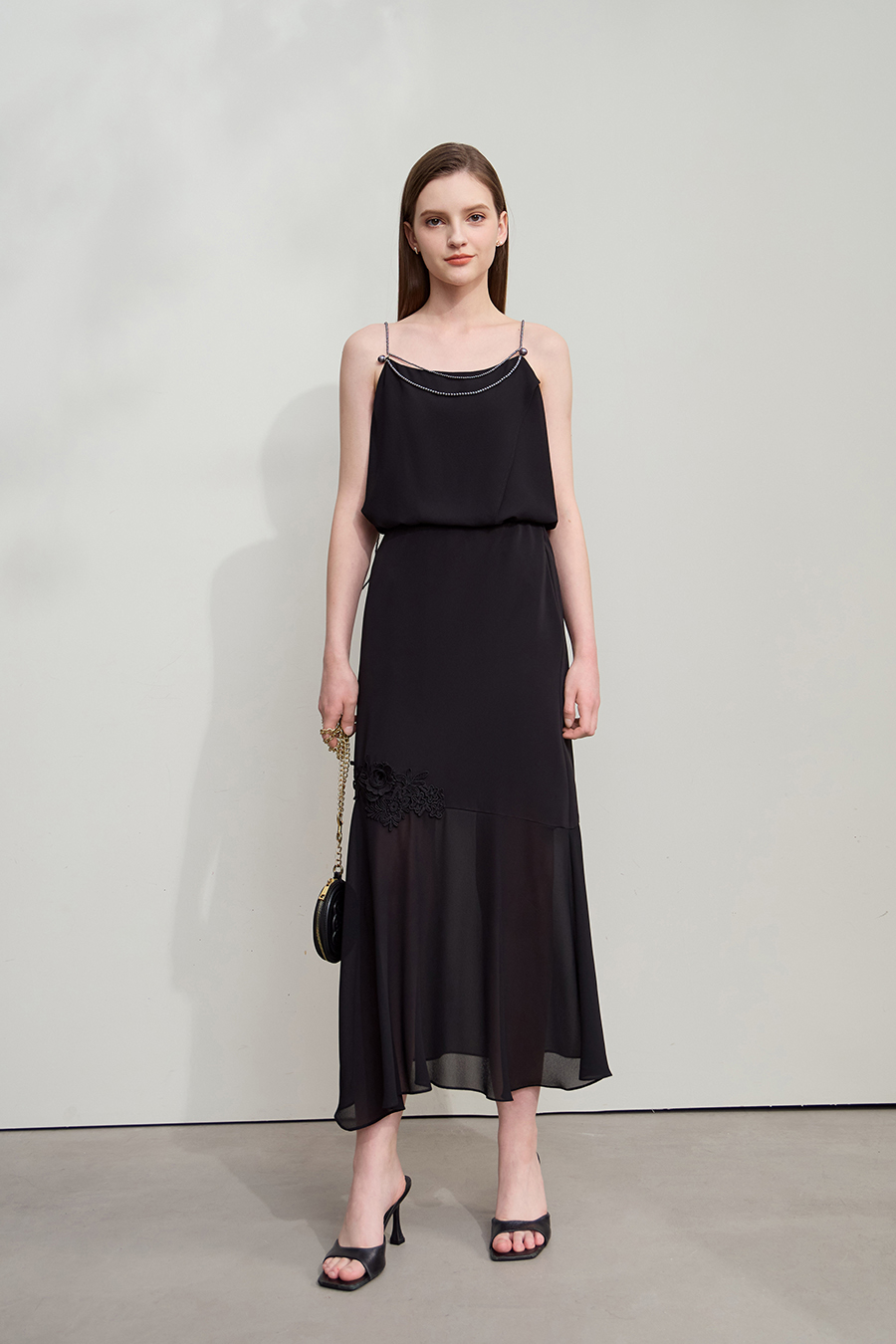 Pearl chiffon beaded-strap camisole|AMII