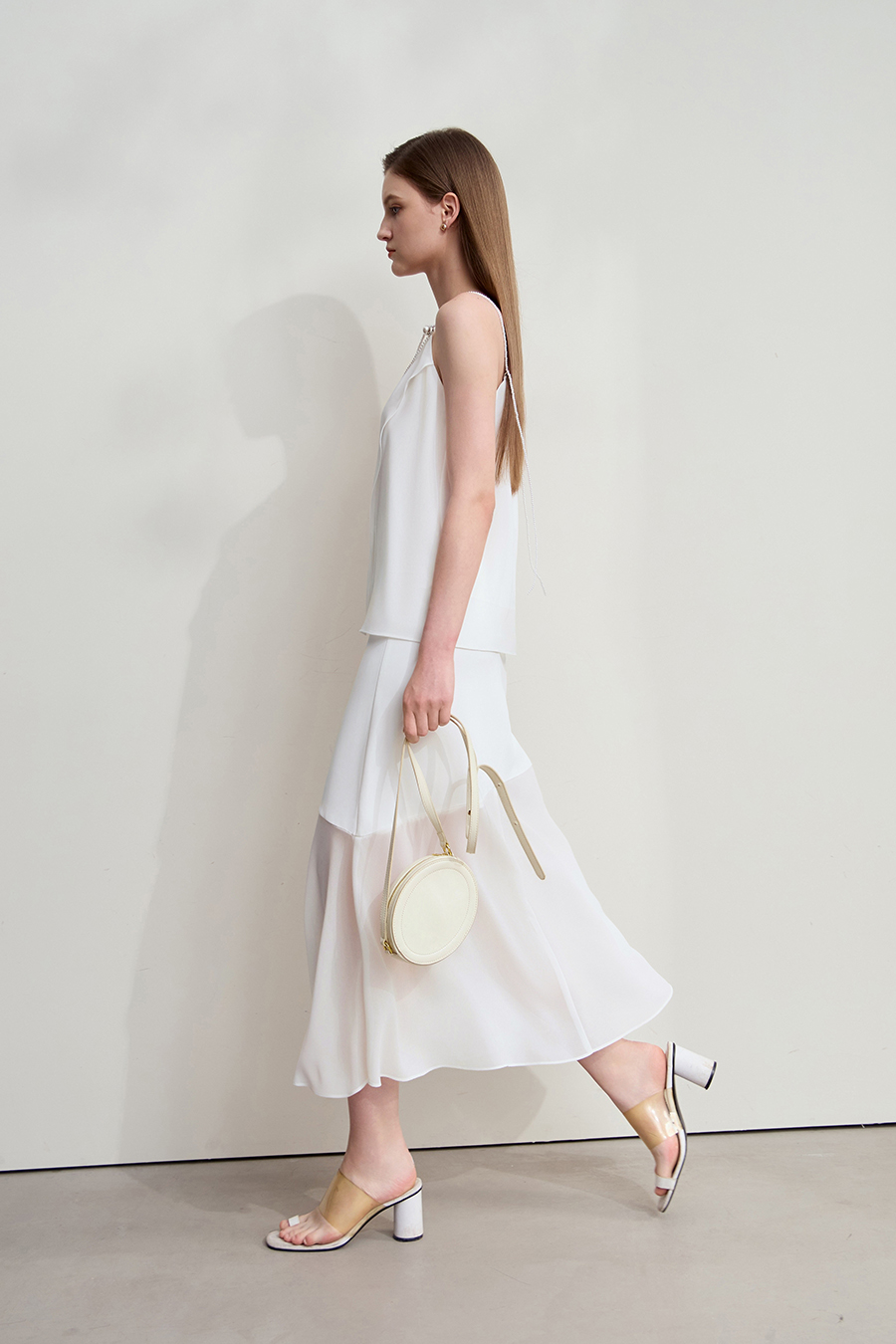 Pearl chiffon beaded-strap camisole|AMII