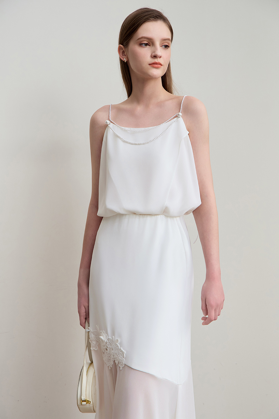 Pearl chiffon beaded-strap camisole|AMII