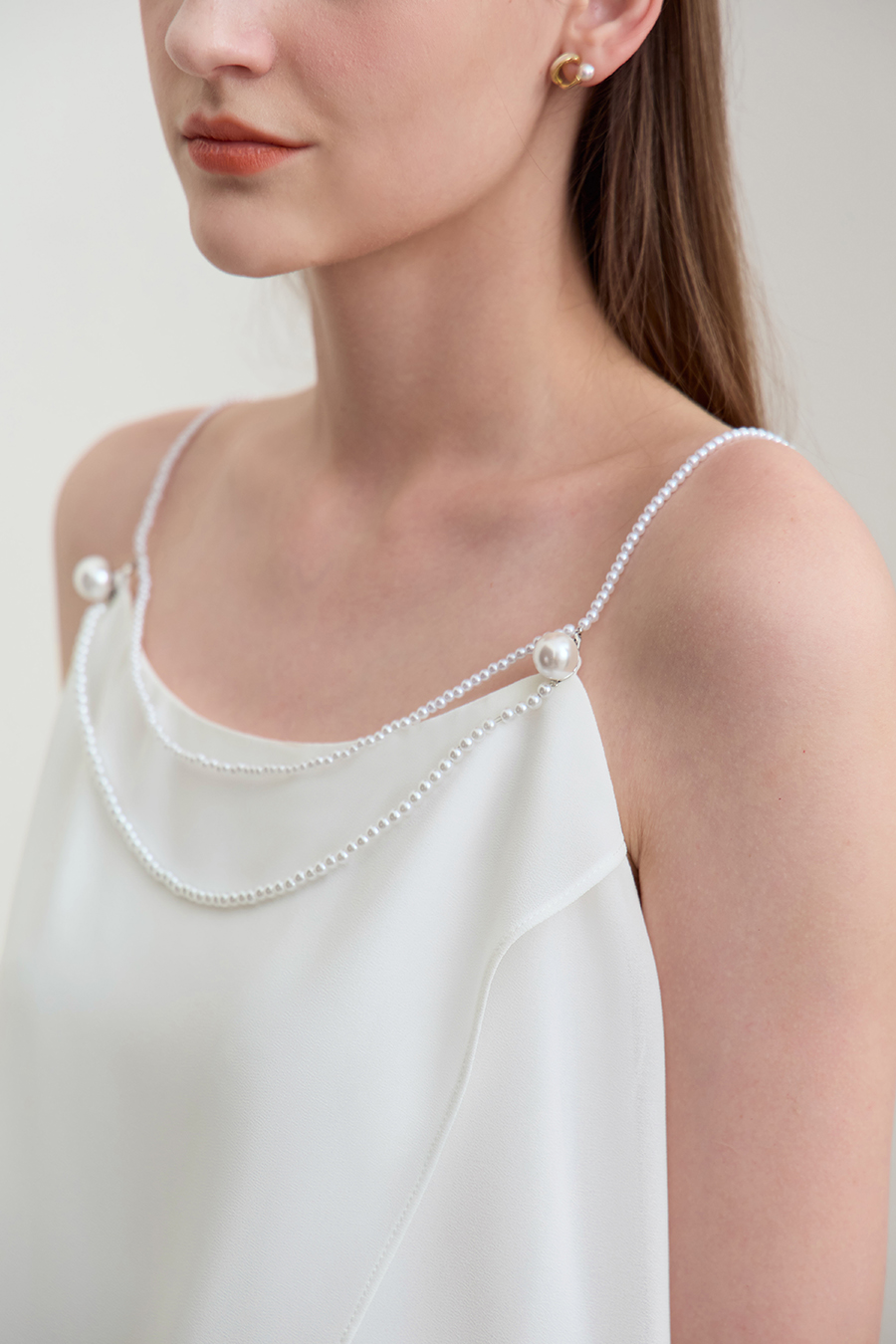 Pearl chiffon beaded-strap camisole|AMII