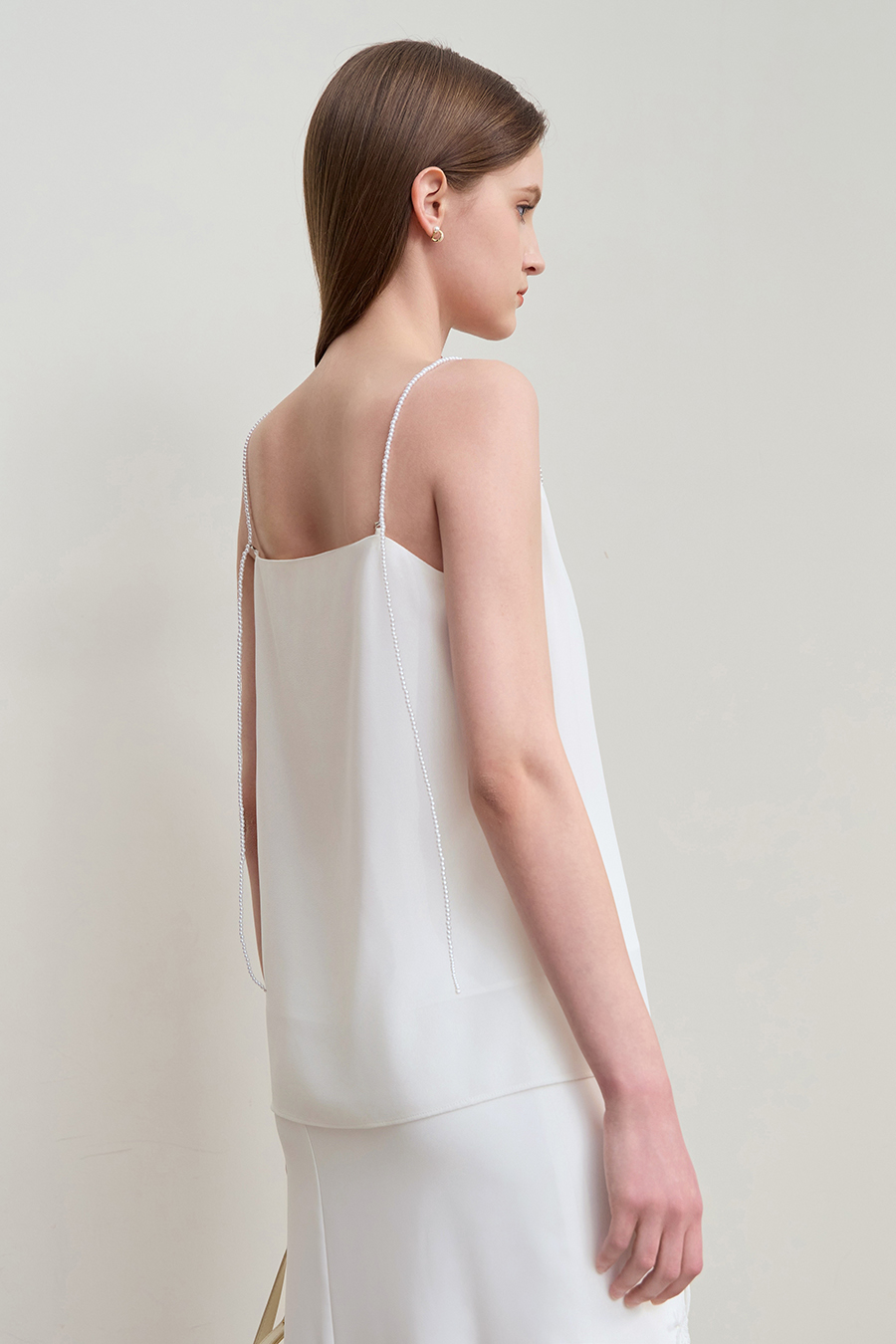 Pearl chiffon beaded-strap camisole|AMII