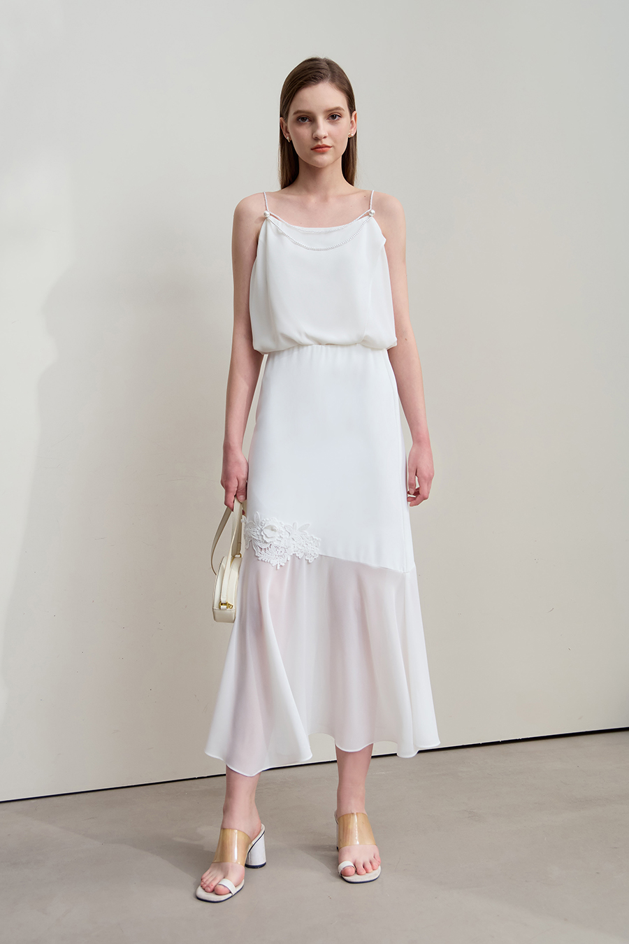 Pearl chiffon beaded-strap camisole|AMII