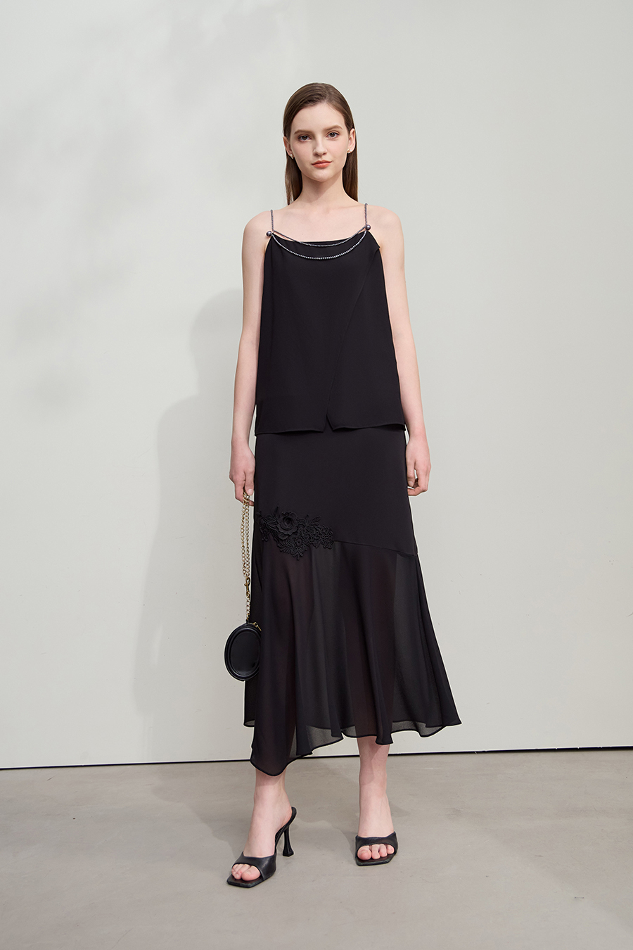 Pearl chiffon beaded-strap camisole|AMII