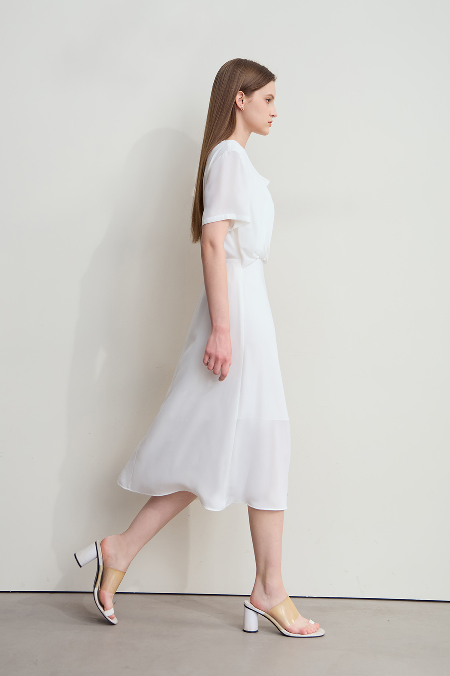 Cowl neck fitted chiffon dress|AMII