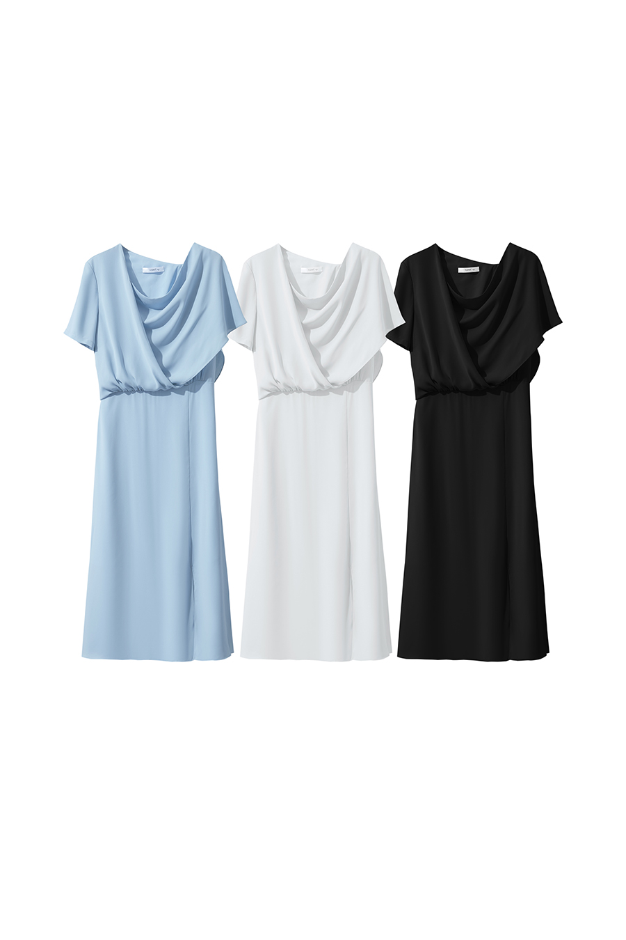 Cowl neck fitted chiffon dress|AMII