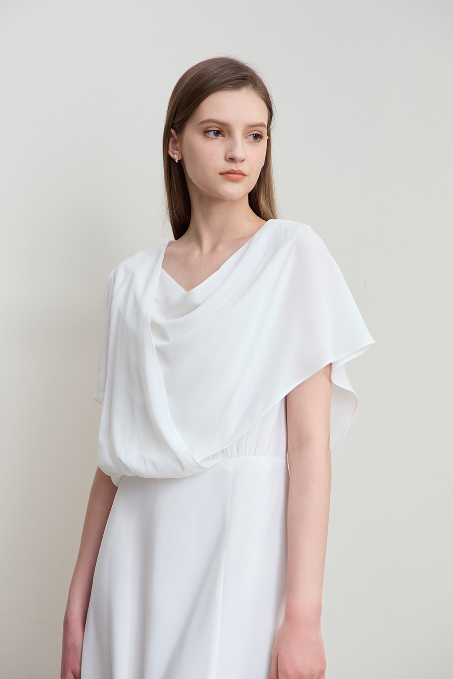 Cowl neck fitted chiffon dress|AMII
