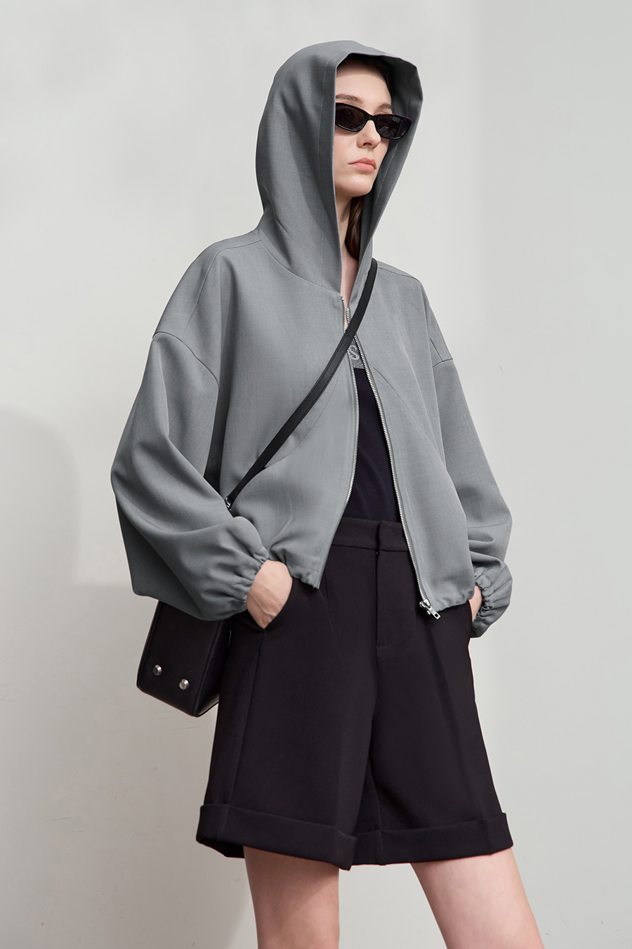 Cropped Hooded Woven Jacket