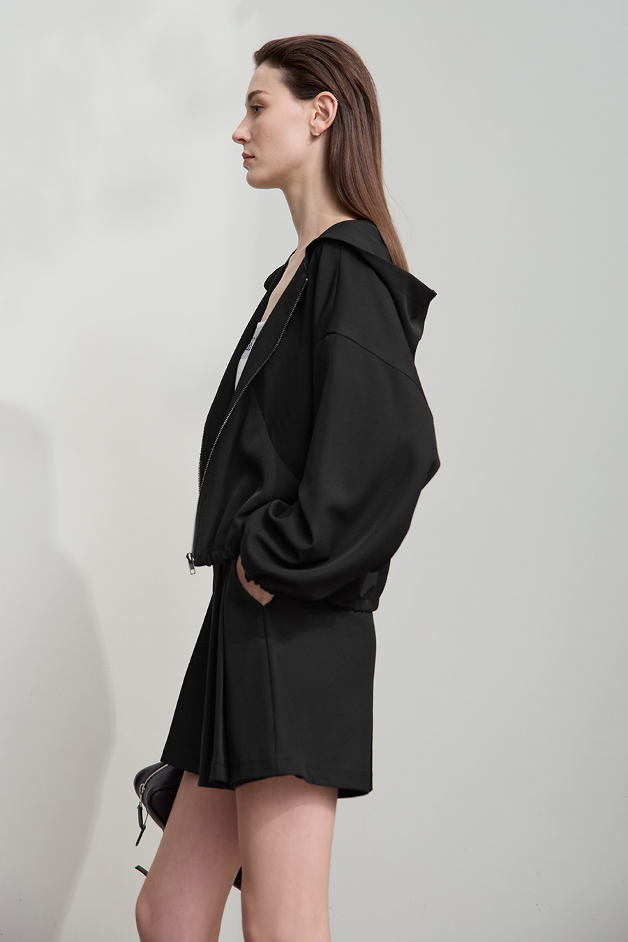 Cropped Hooded Woven Jacket