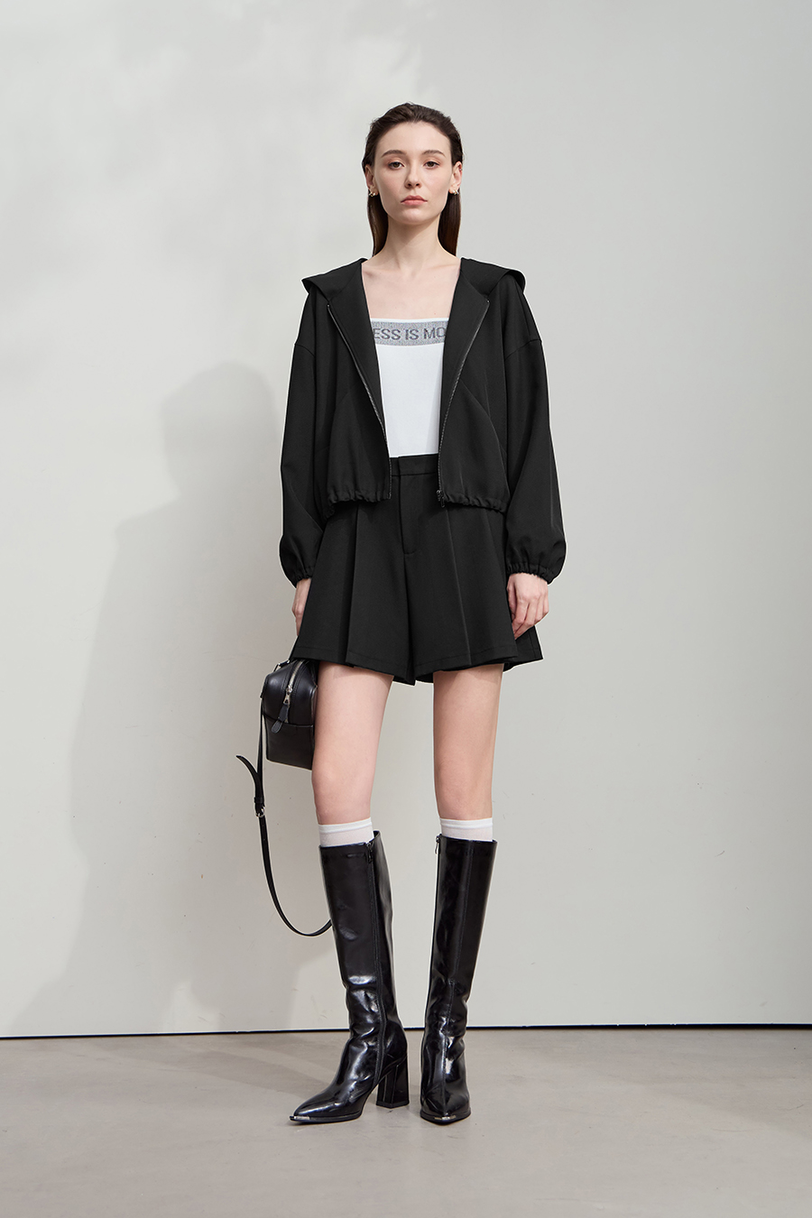 Cropped Hooded Woven Jacket