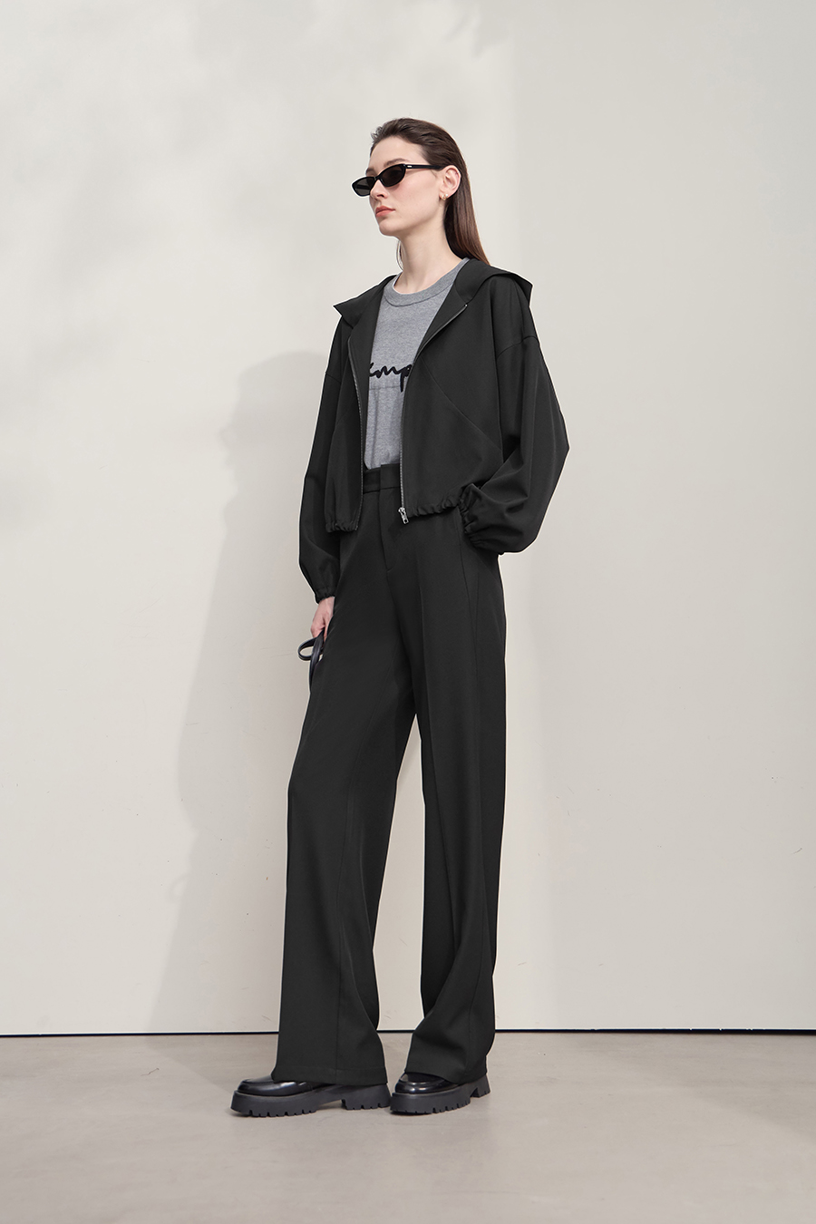 Cropped Hooded Woven Jacket