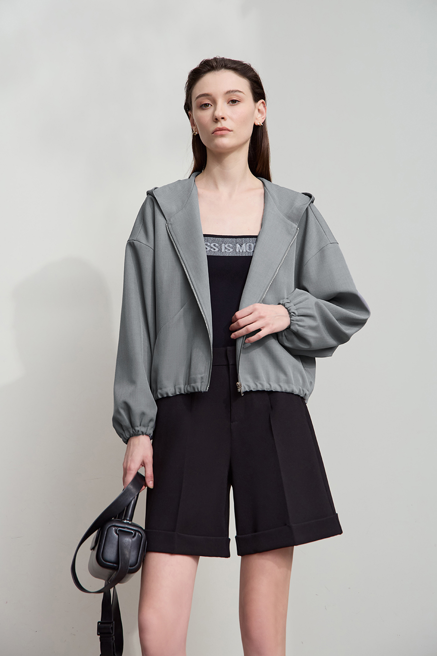 Cropped Hooded Woven Jacket