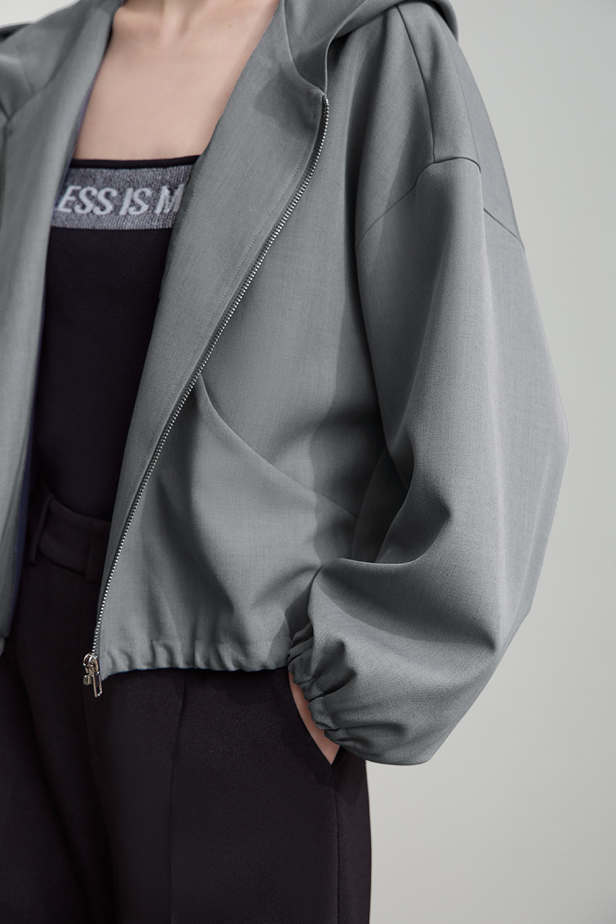 Cropped Hooded Woven Jacket