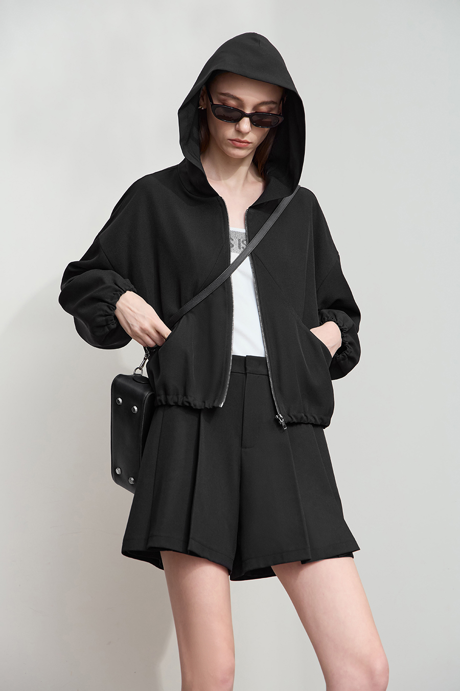 Cropped Hooded Woven Jacket