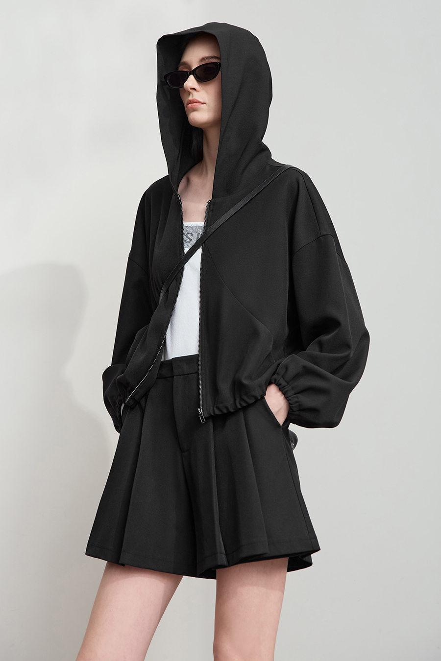 Cropped Hooded Woven Jacket