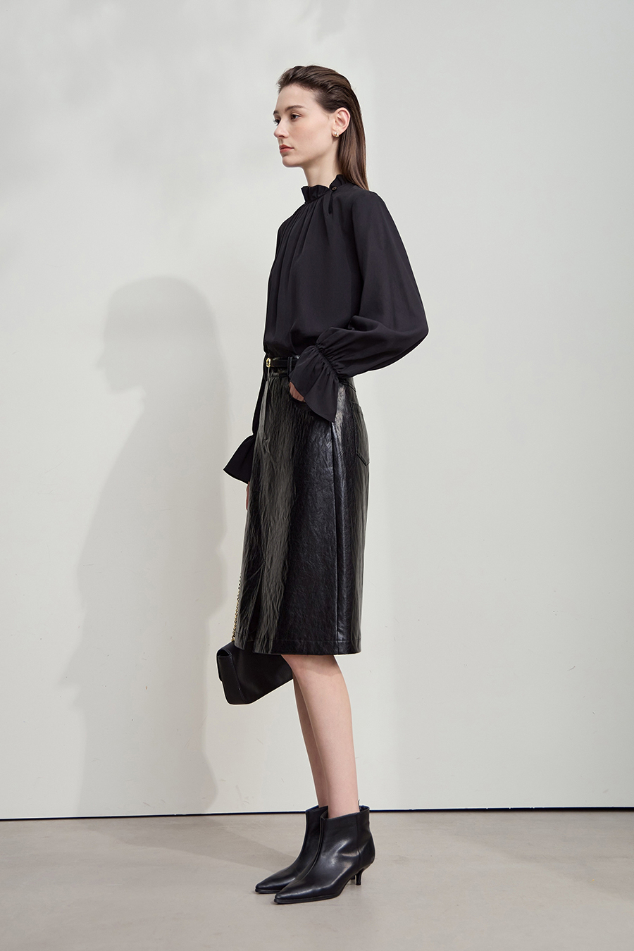 Front Slit PU Skirt|AMII-AMII.com