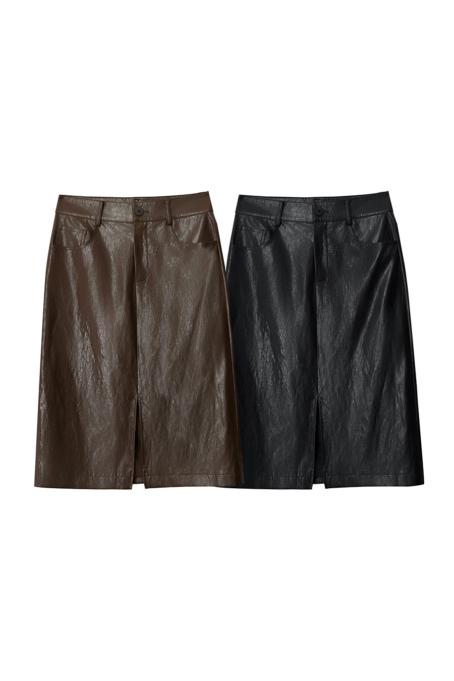 Front Slit PU Skirt|AMII-AMII.com