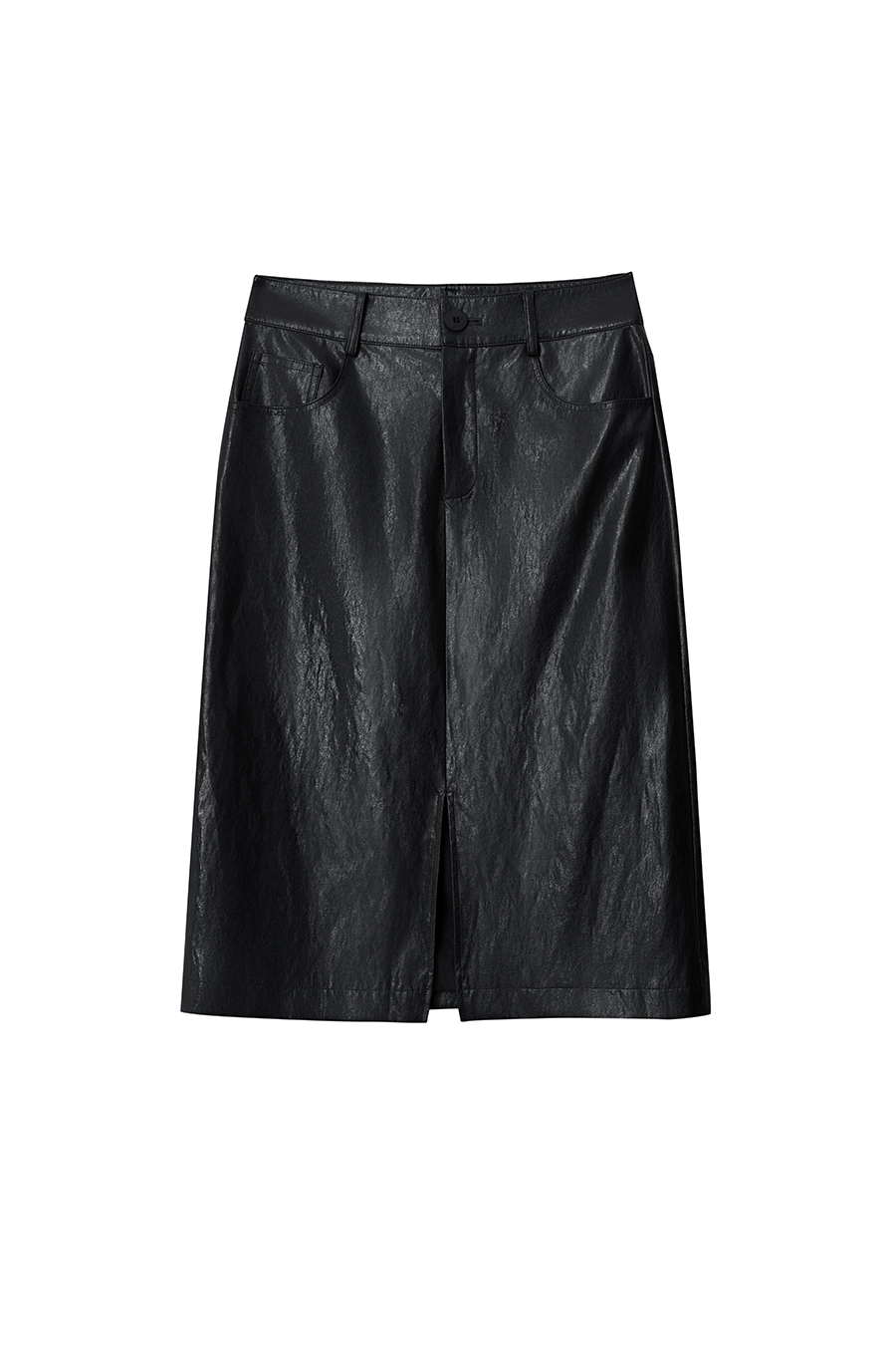 Front Slit PU Skirt|AMII-AMII.com