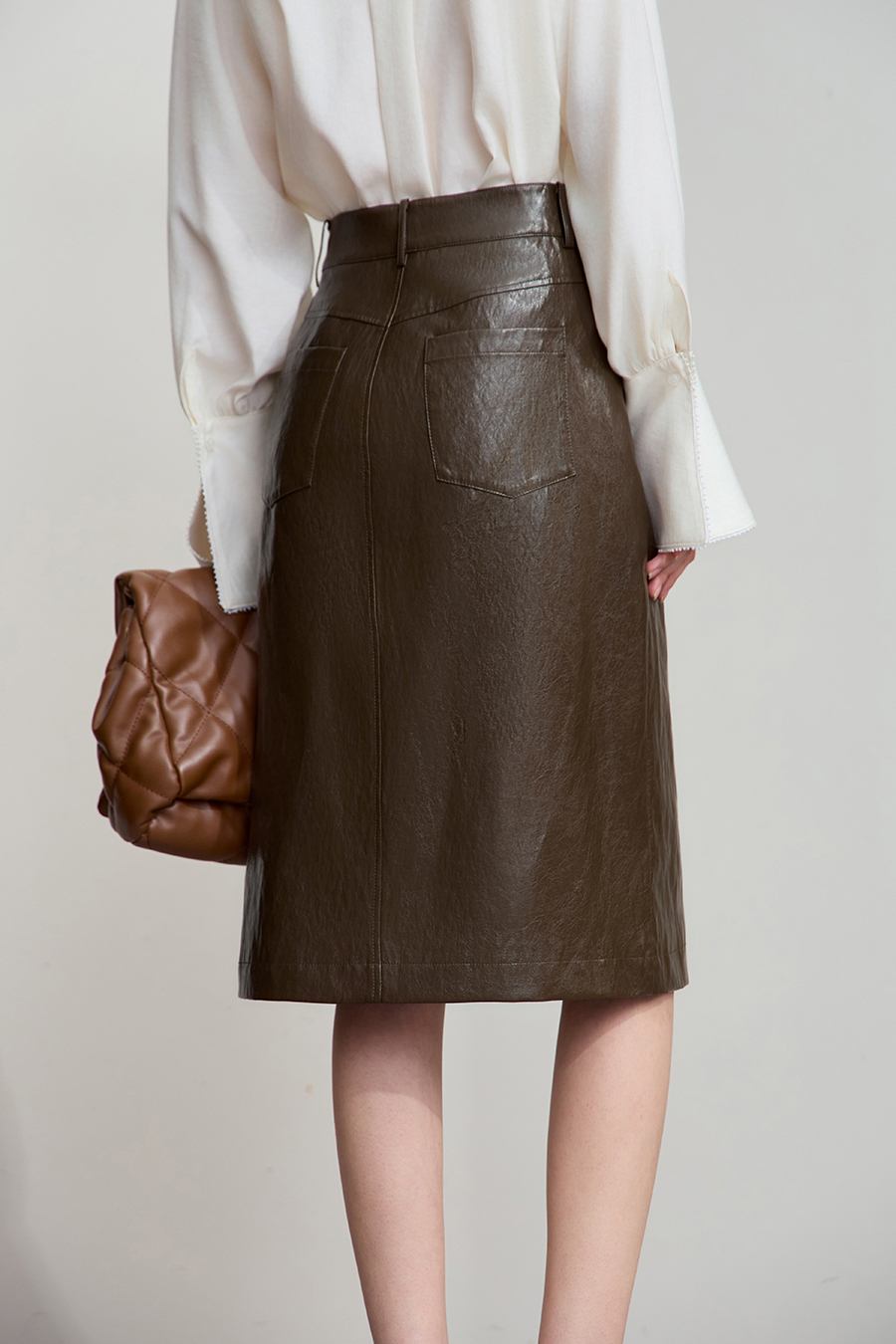 Front Slit PU Skirt|AMII-AMII.com