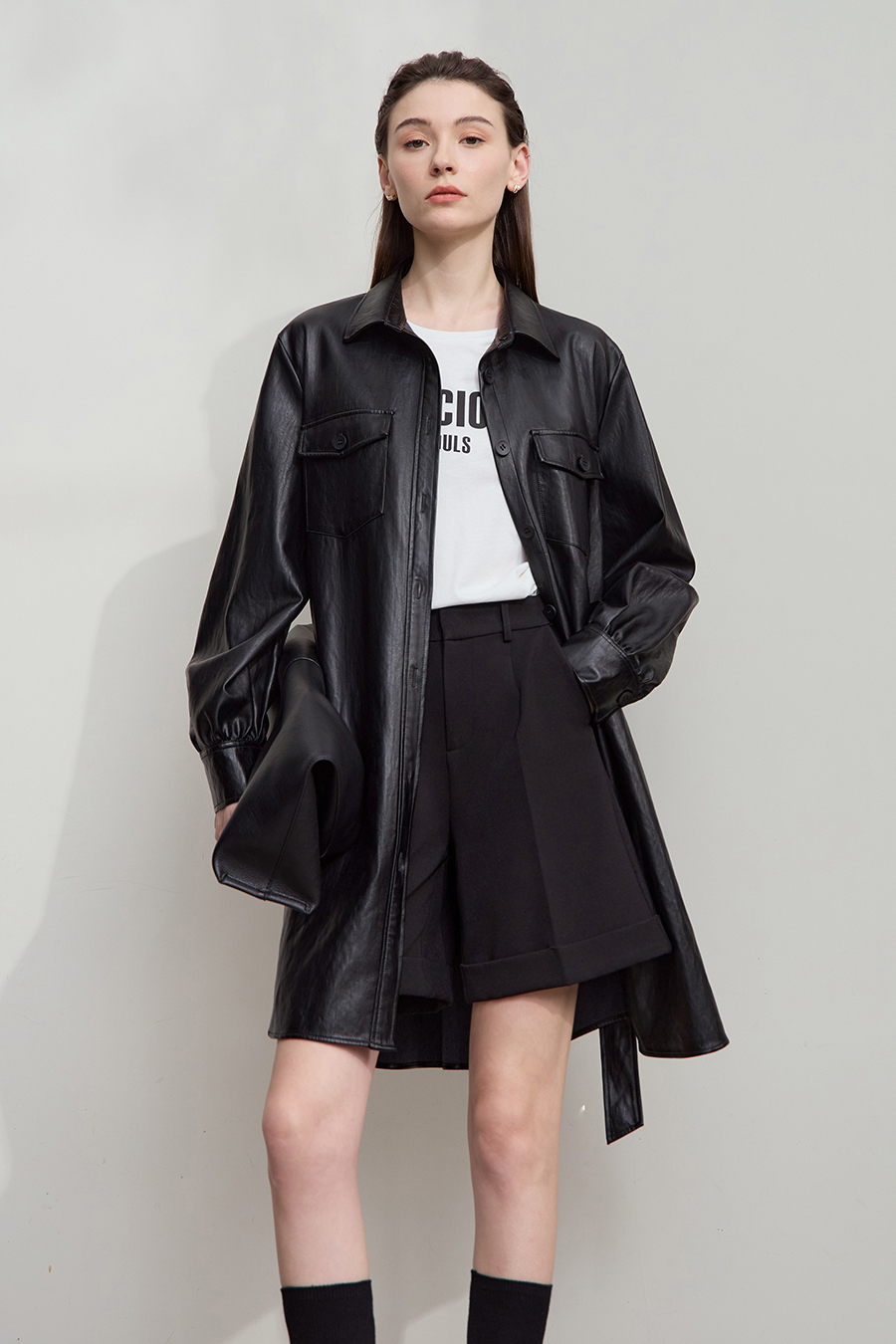 Bark-Wrinkled Eco-Friendly Leather Jacket|AMII-AMII.com