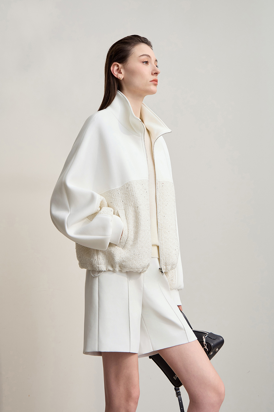 Mixed Material Zip-up Jacket