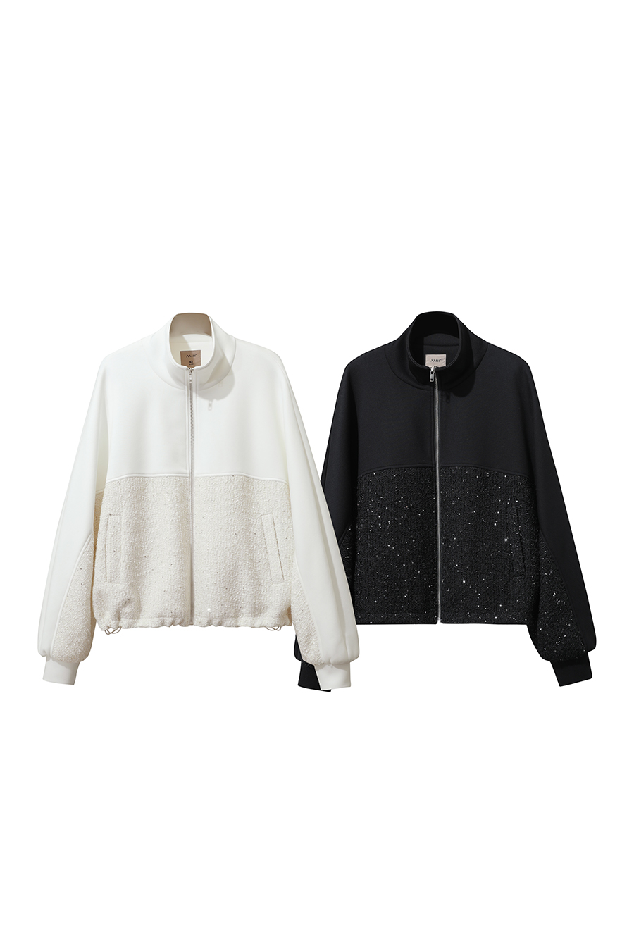Mixed Material Zip-up Jacket