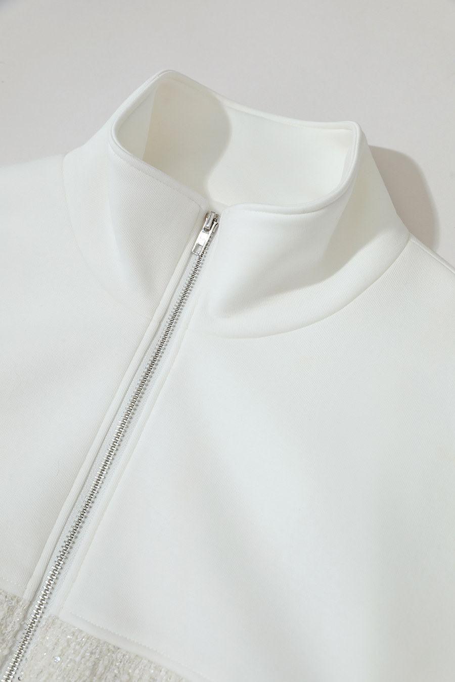 Mixed Material Zip-up Jacket