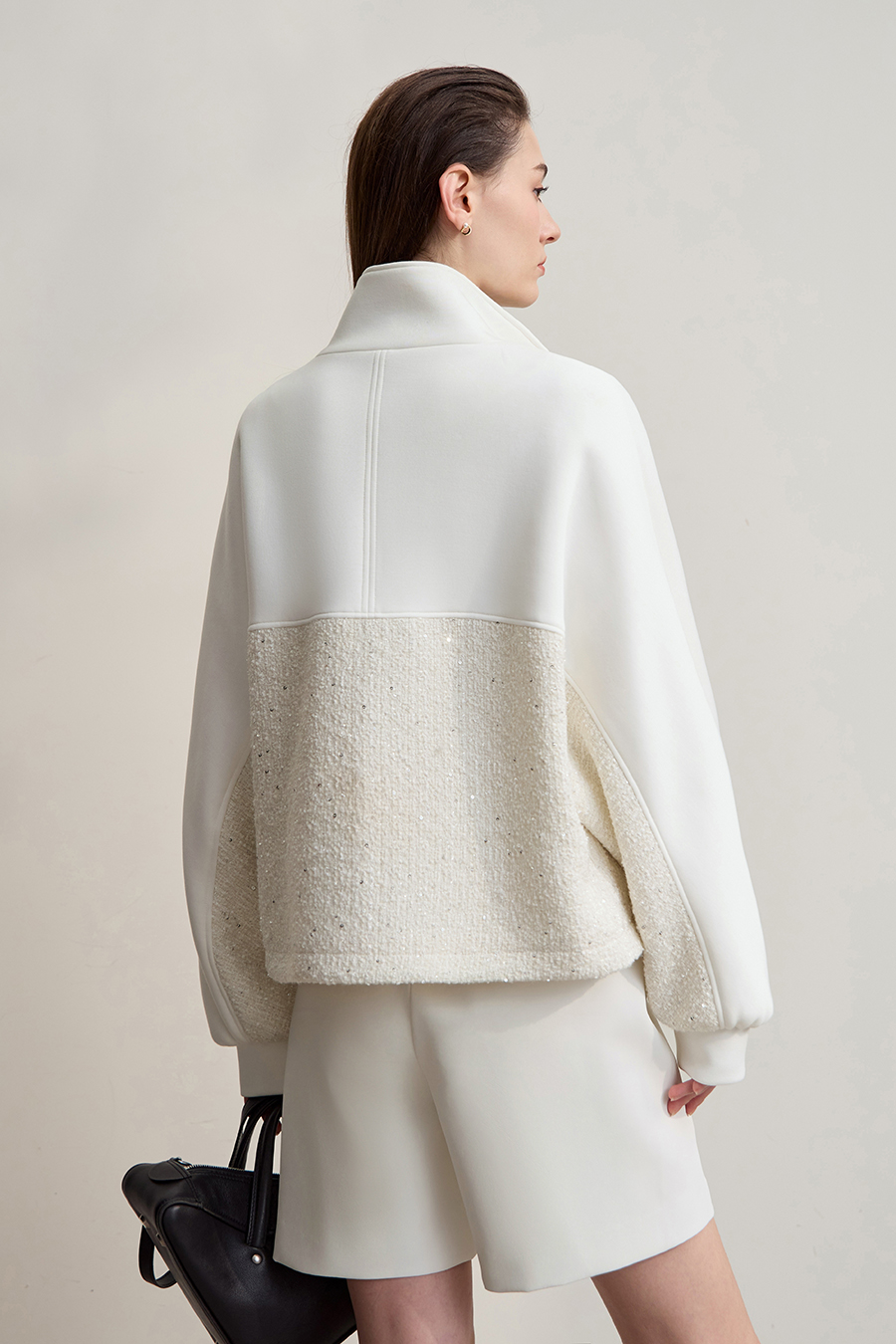 Mixed Material Zip-up Jacket