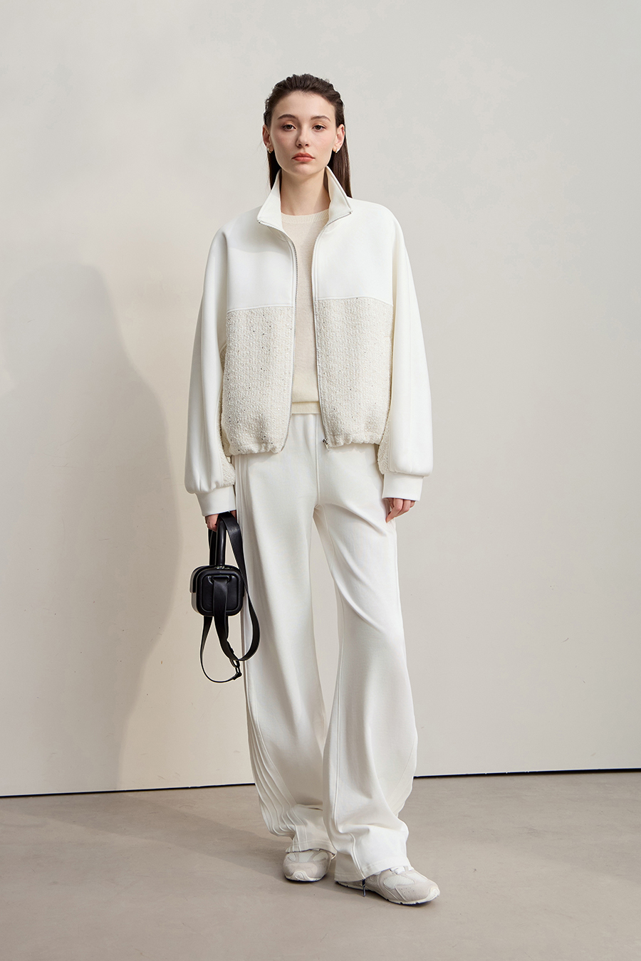 Mixed Material Zip-up Jacket