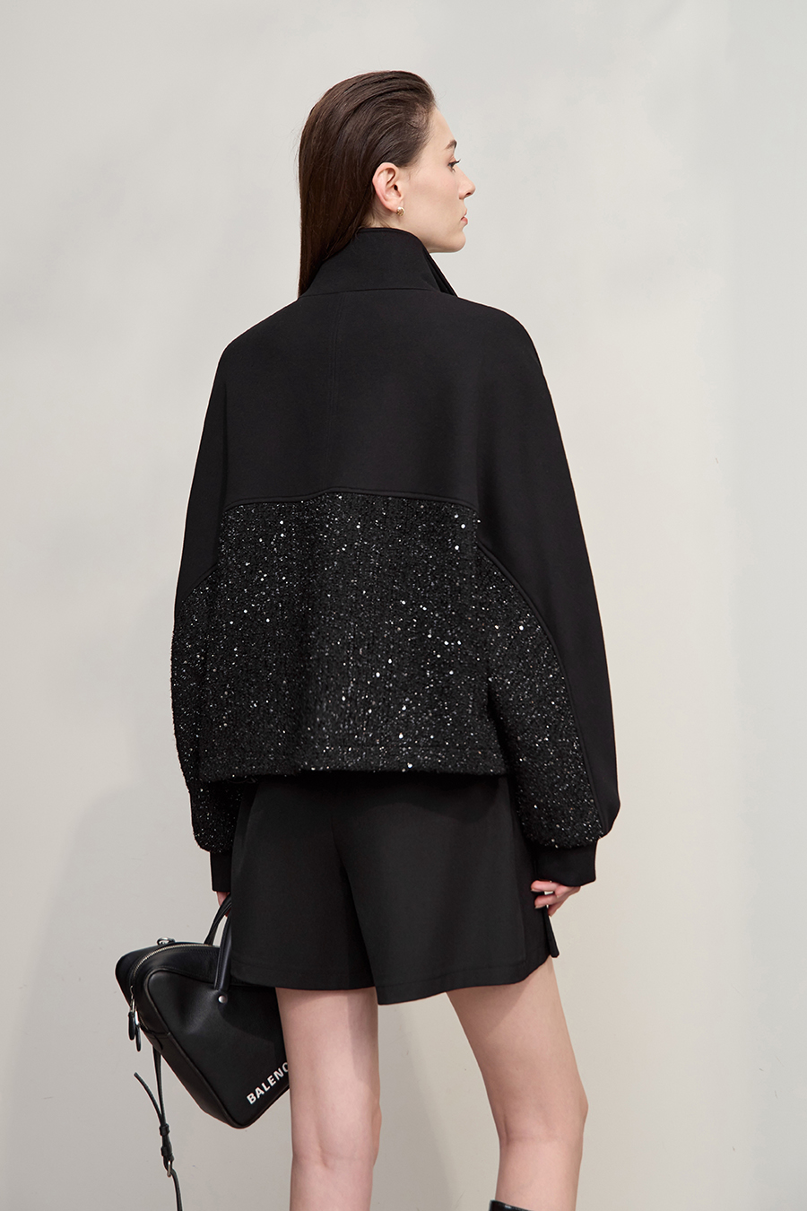 Mixed Material Zip-up Jacket