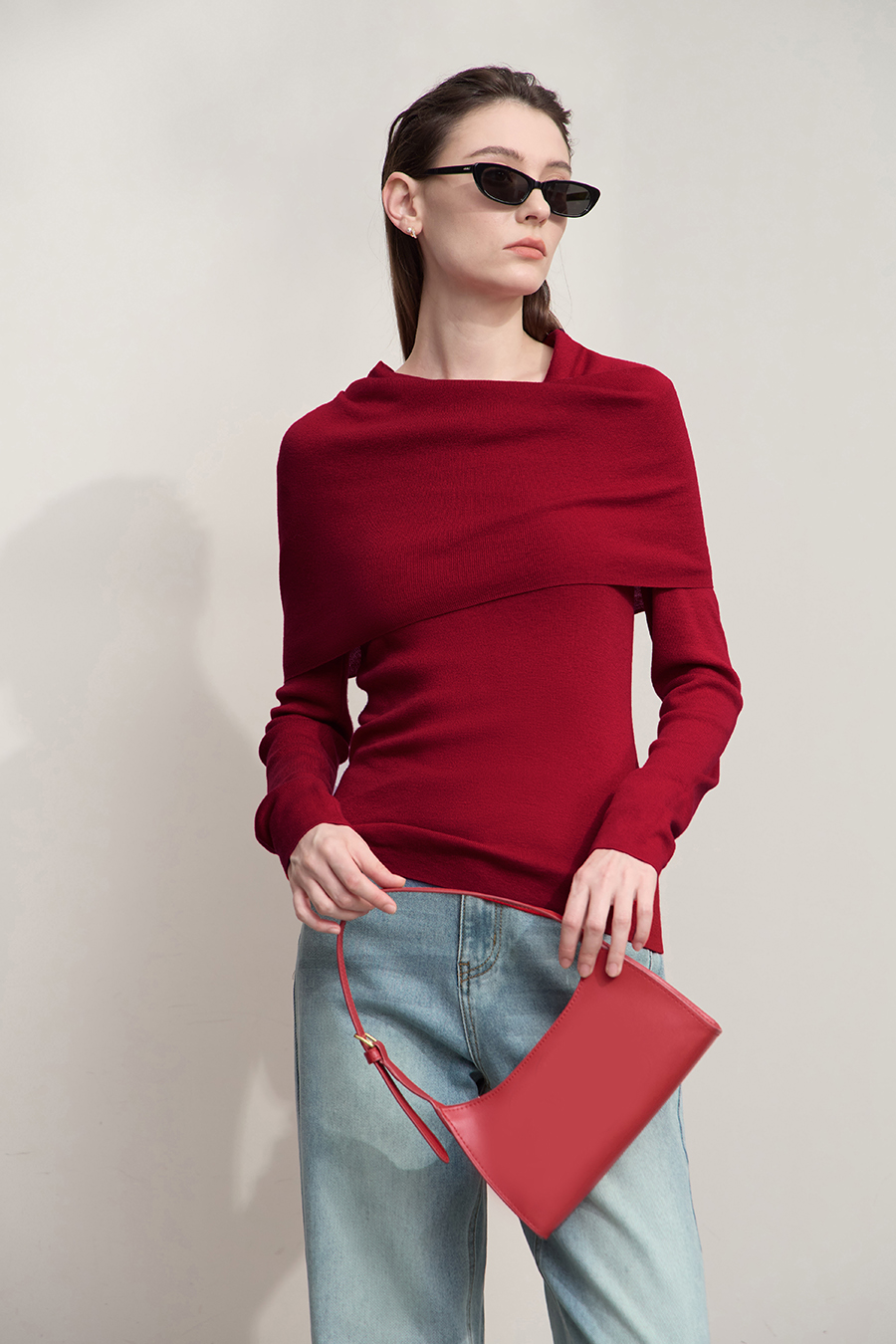 Slouchy Neck Slim Sweater|AMII-AMII.com
