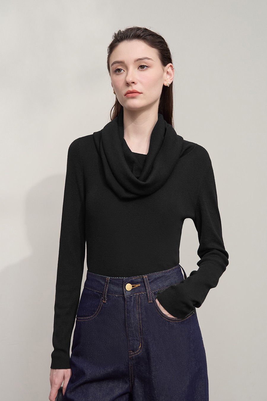 Slouchy Neck Slim Sweater|AMII-AMII.com