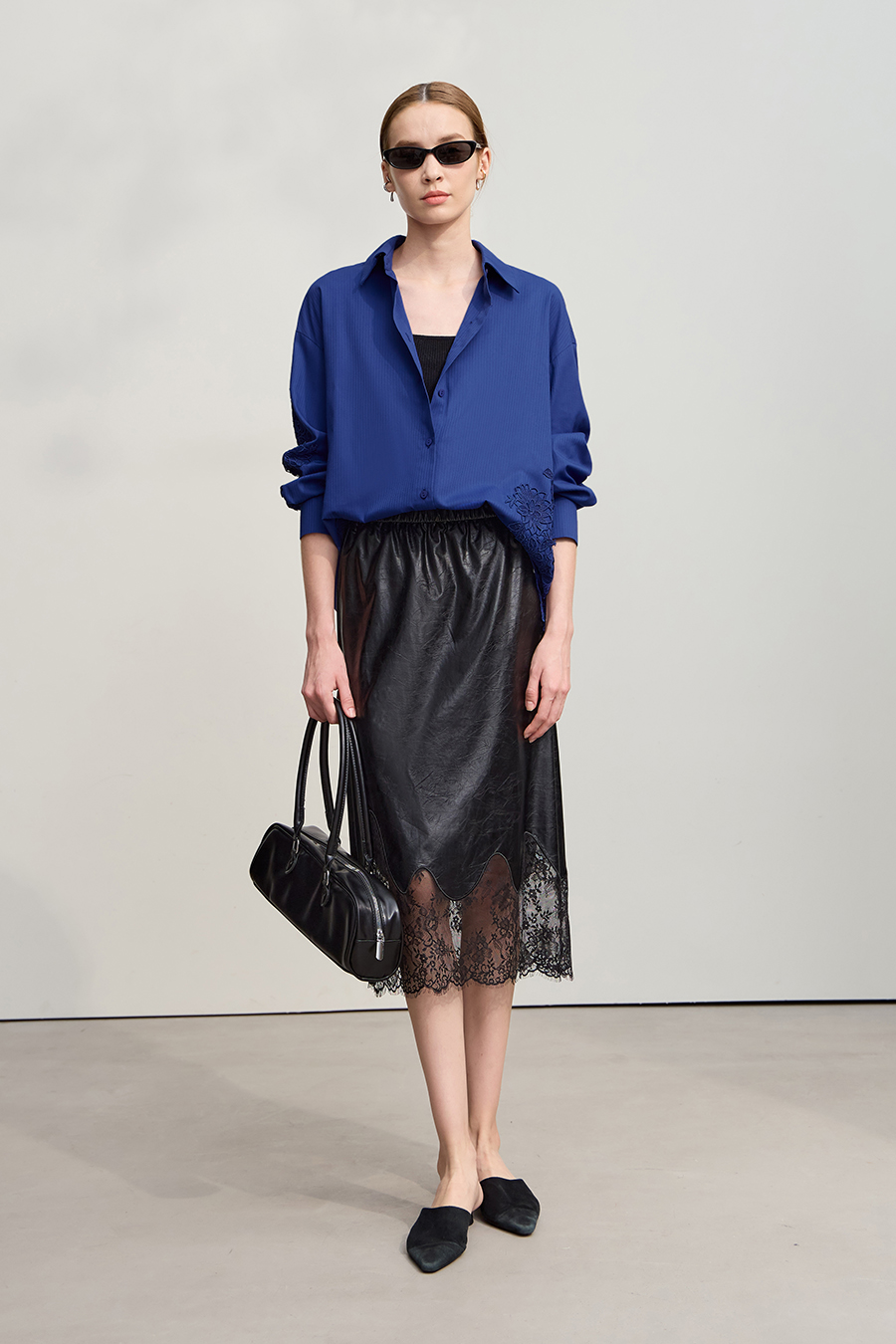 Cut-out Lace Spliced Shirt