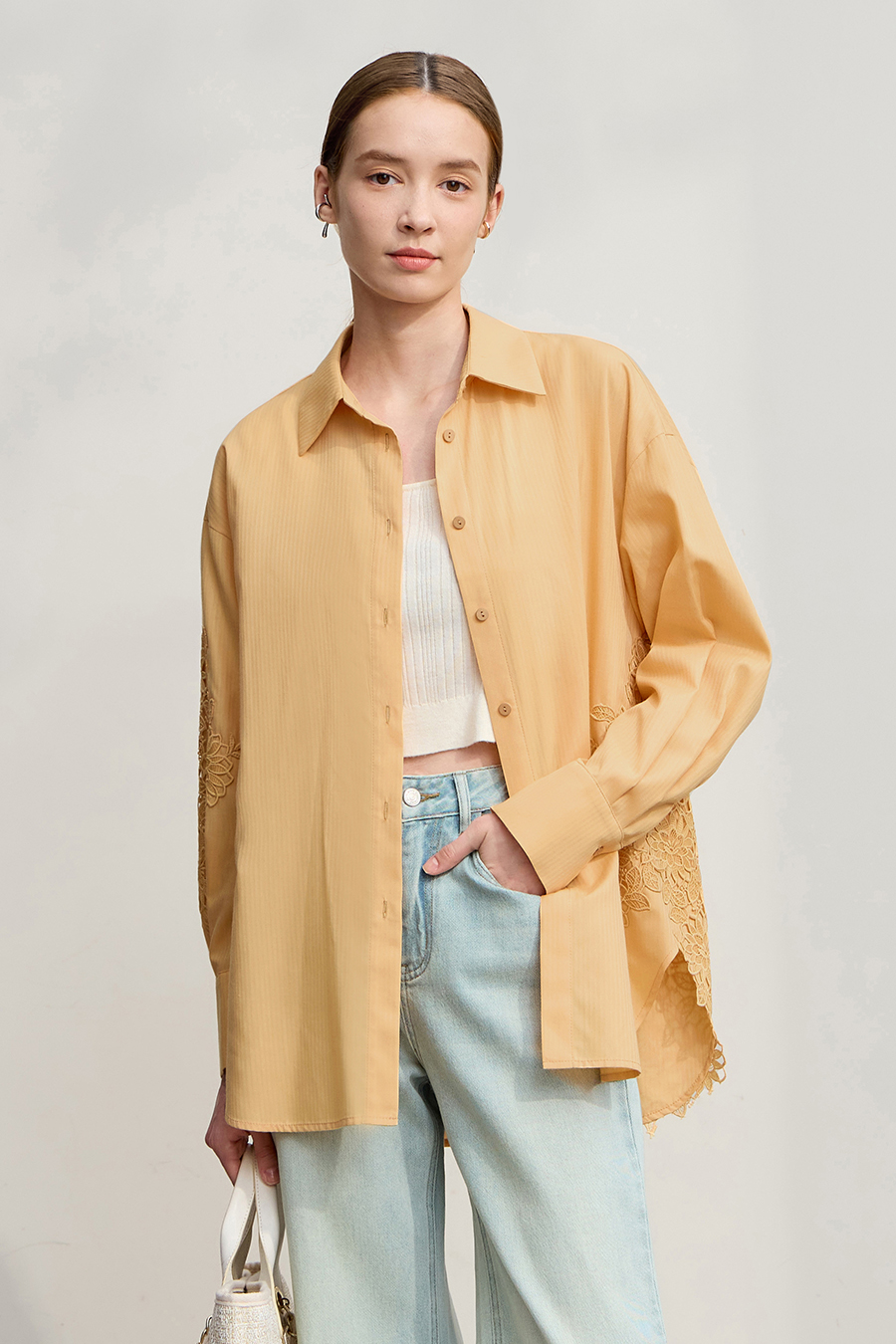 Cut-out Lace Spliced Shirt