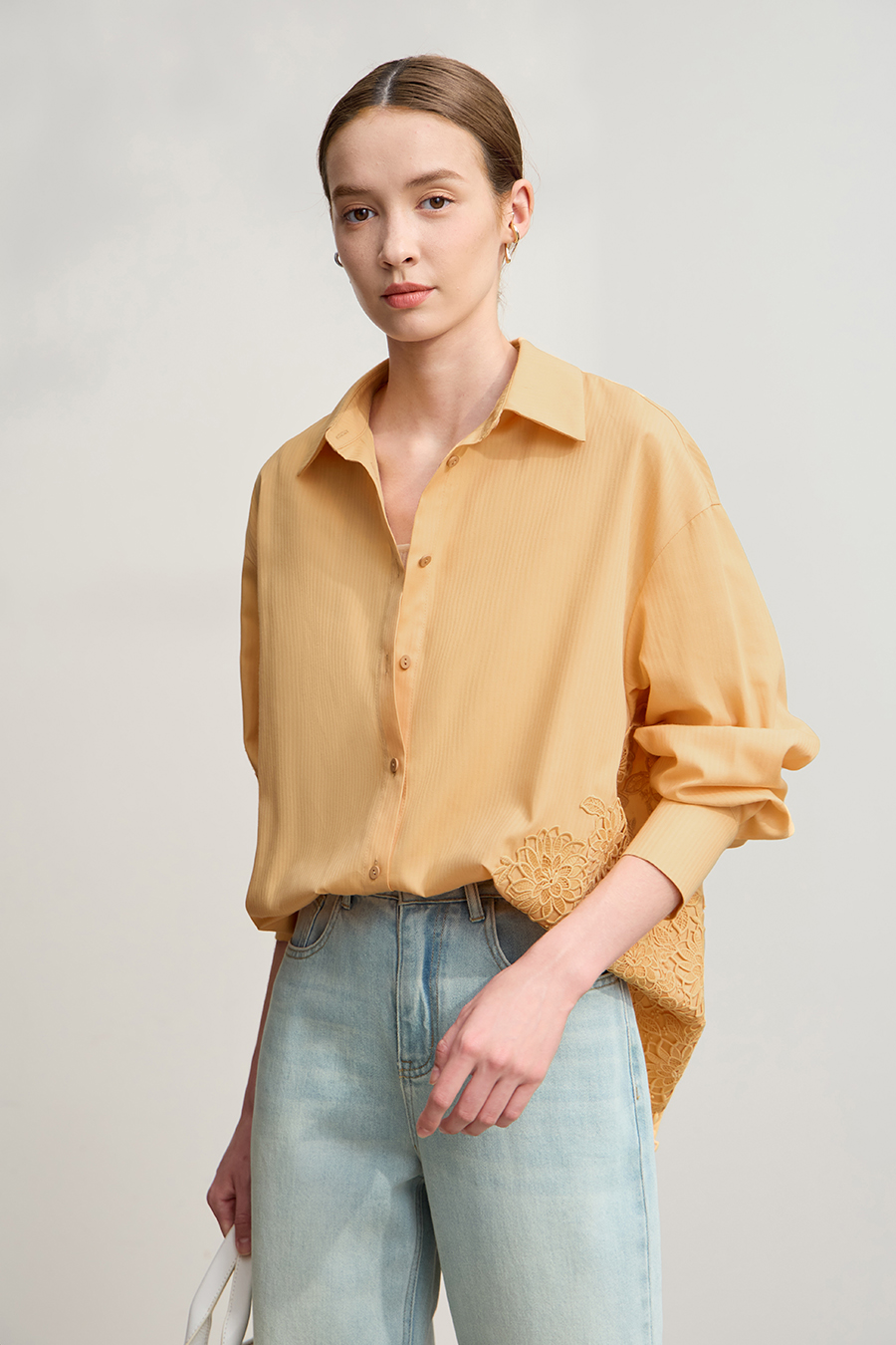 Cut-out Lace Spliced Shirt