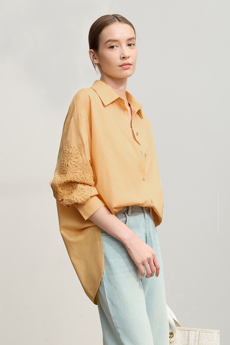 Cut-out Lace Spliced Shirt