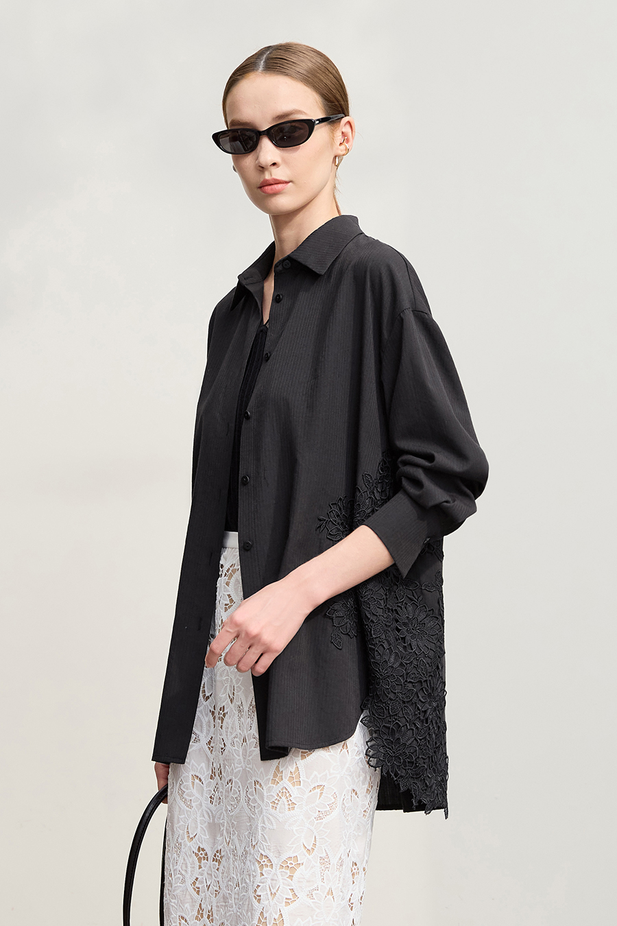 Cut-out Lace Spliced Shirt
