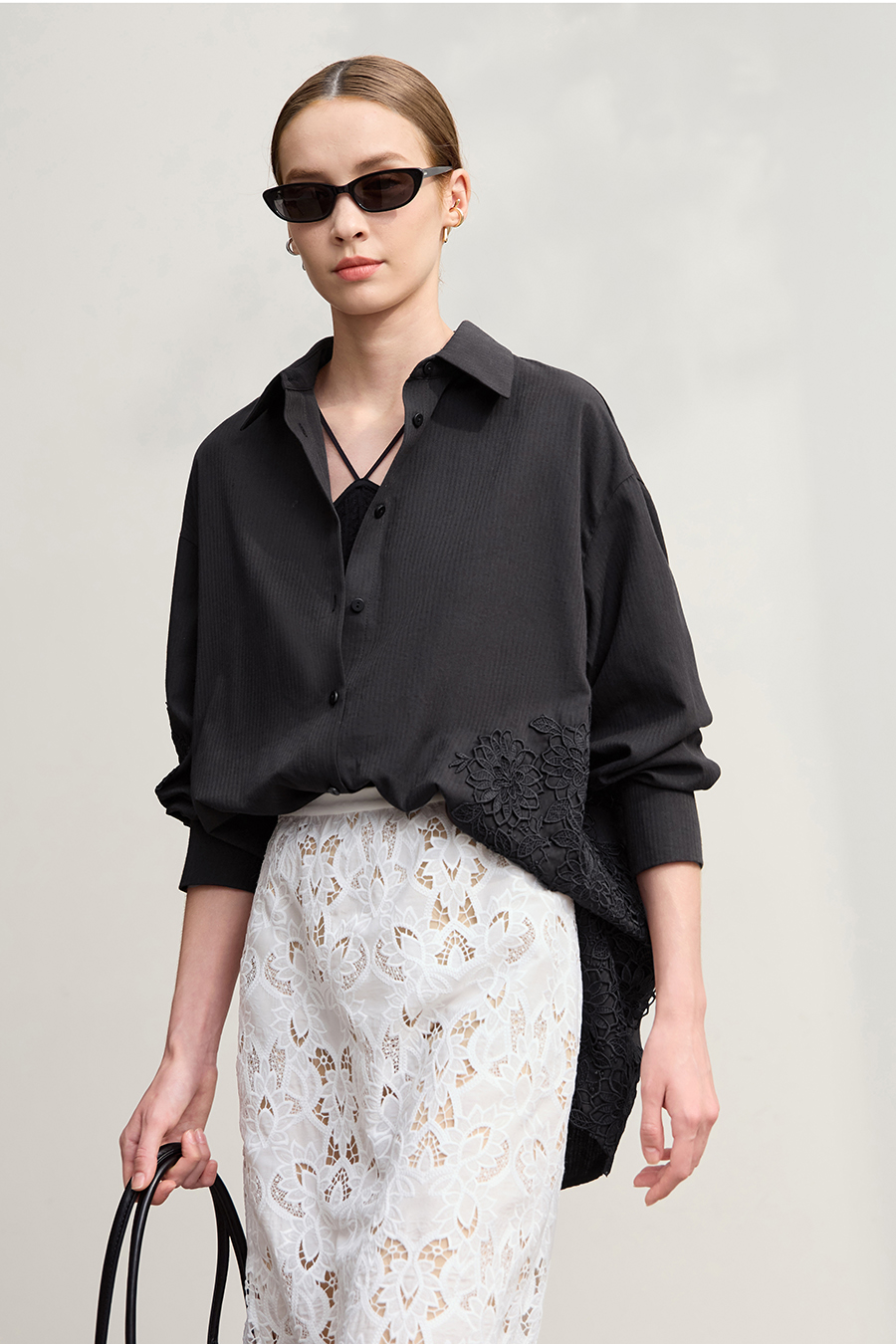 Cut-out Lace Spliced Shirt