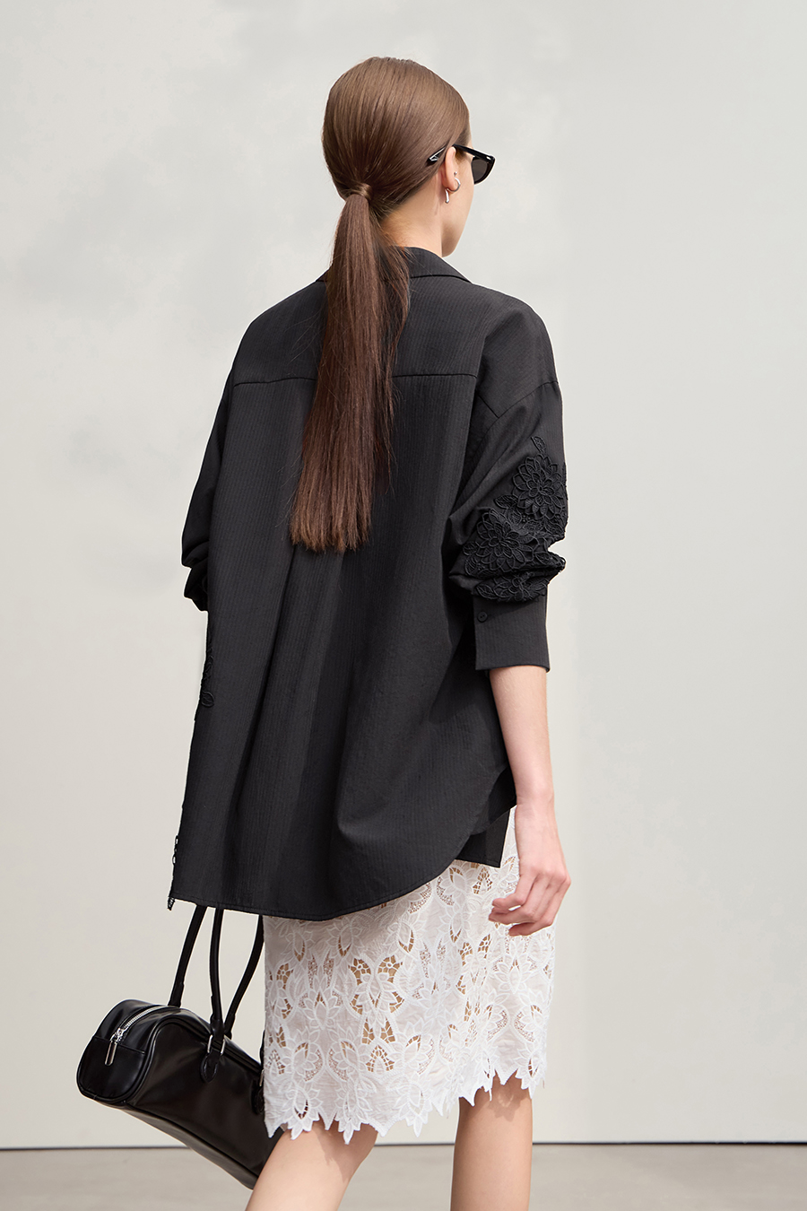 Cut-out Lace Spliced Shirt