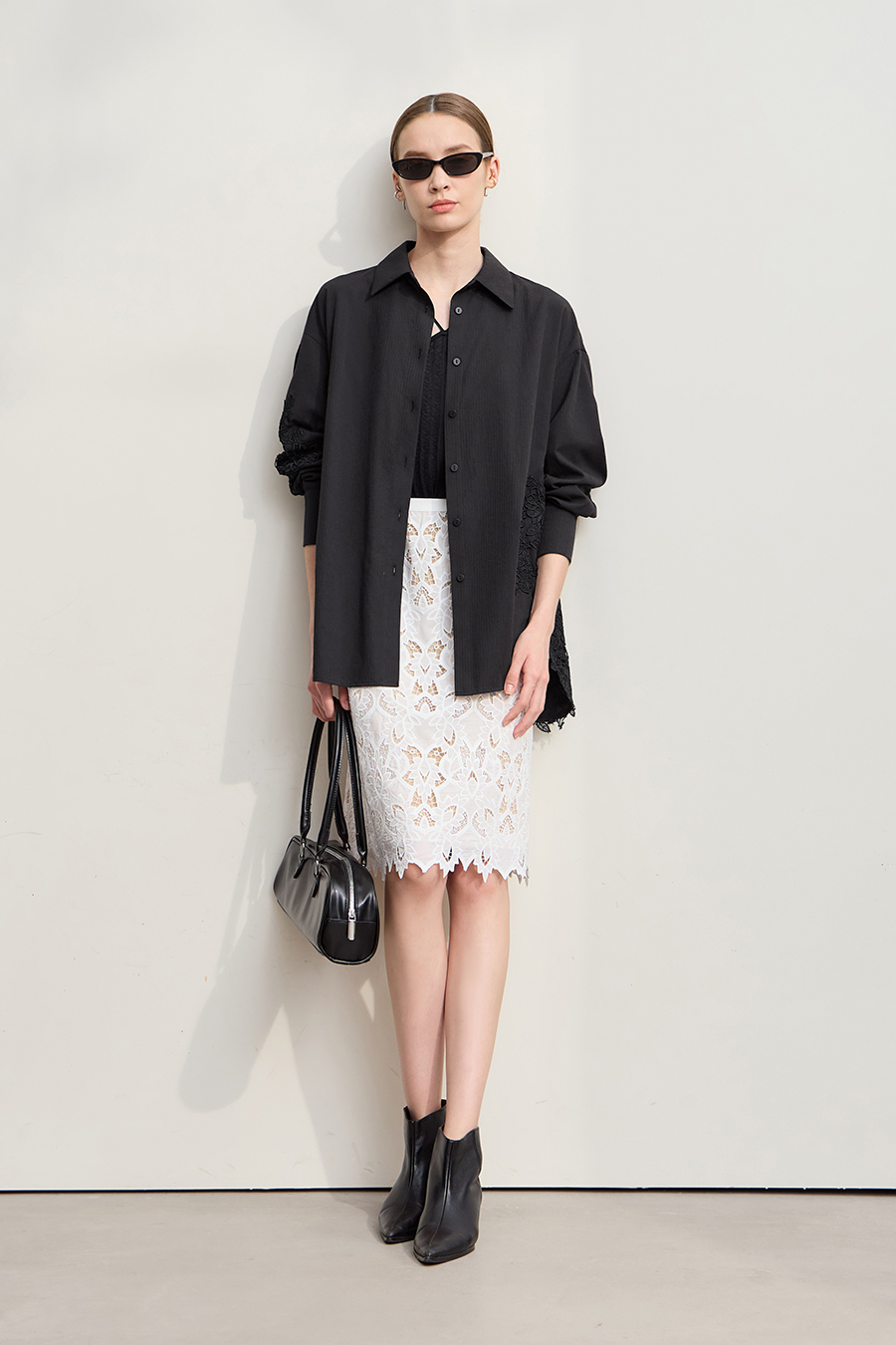 Cut-out Lace Spliced Shirt