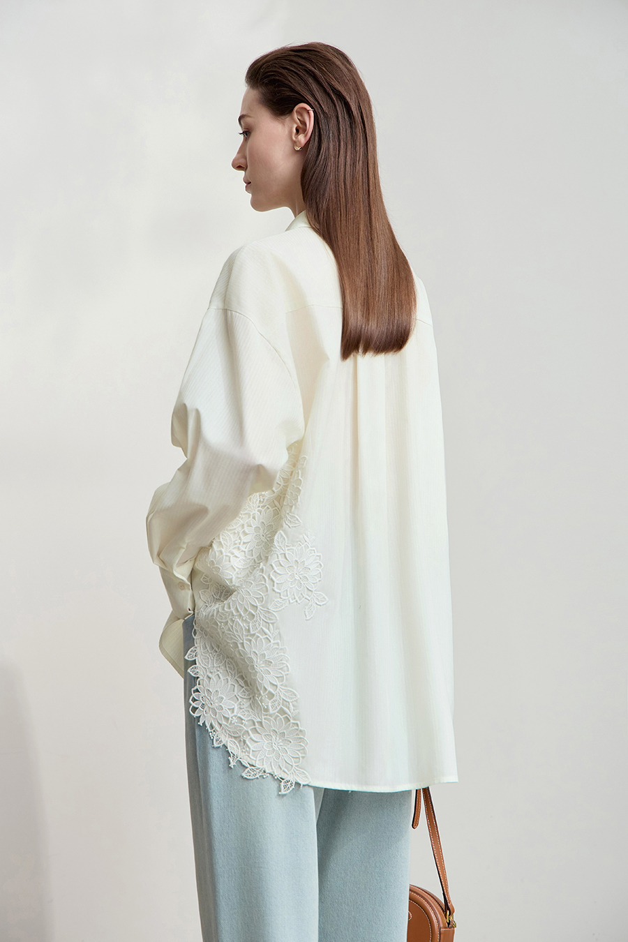 Cut-out Lace Spliced Shirt