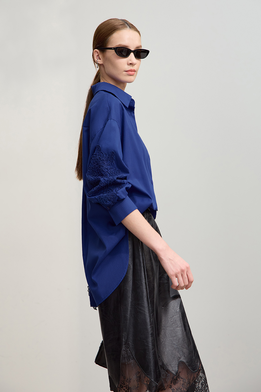 Cut-out Lace Spliced Shirt
