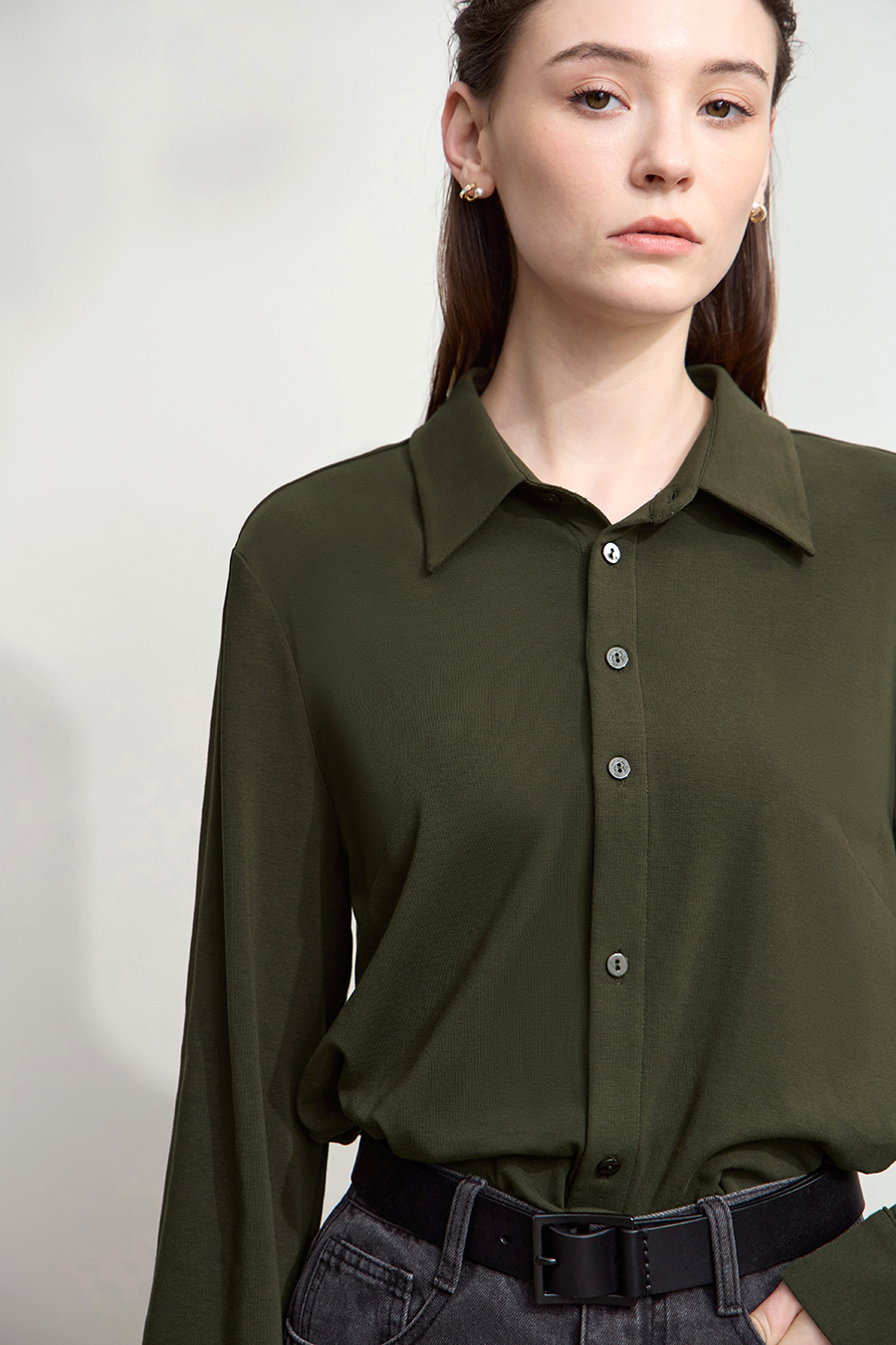 Elastic Knitted Lapel Shirt|AMII-AMII.com