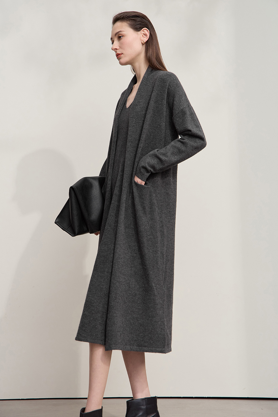 Drop-shoulder Knit Cardigan